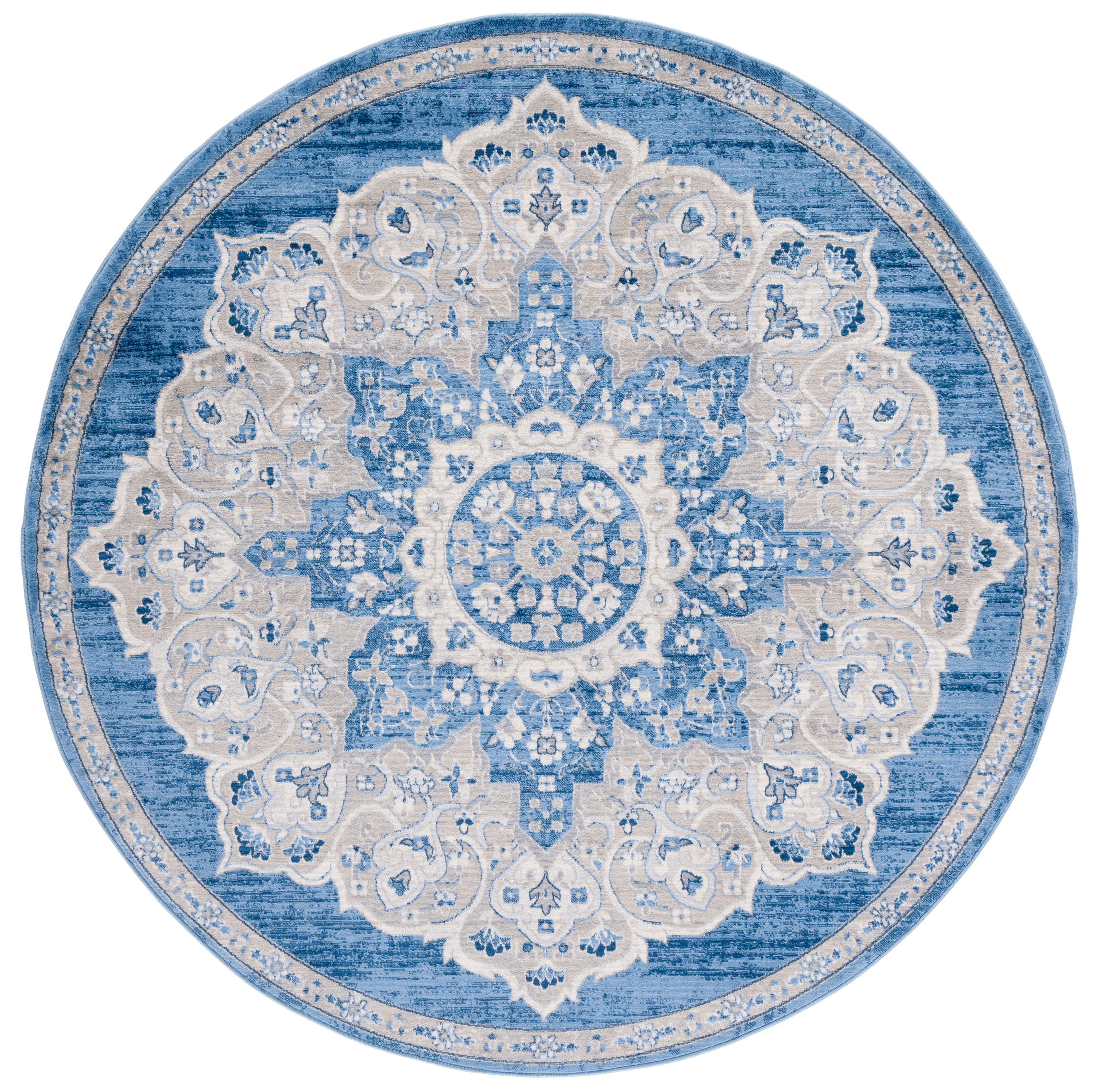 Safavieh BNT802M-7R Brentwood Coral 7 x 7 (ft) Loomed Polypropylene Blue/Gray Round Indoor Distressed/Overdyed Vintage Area rug