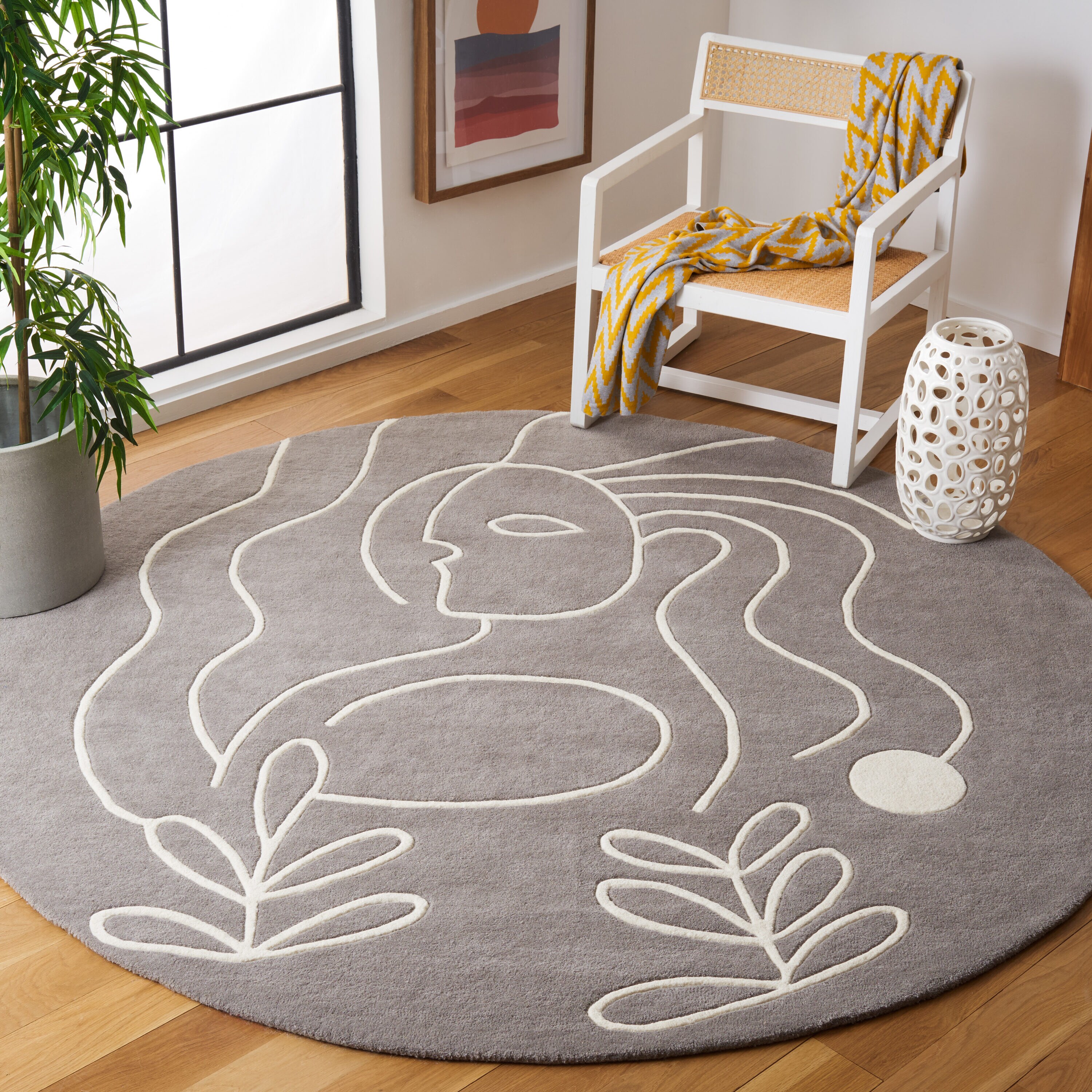  Fifth Avenue 111 Gray/Ivory Contemporary 7ft x 7ft Round Rug