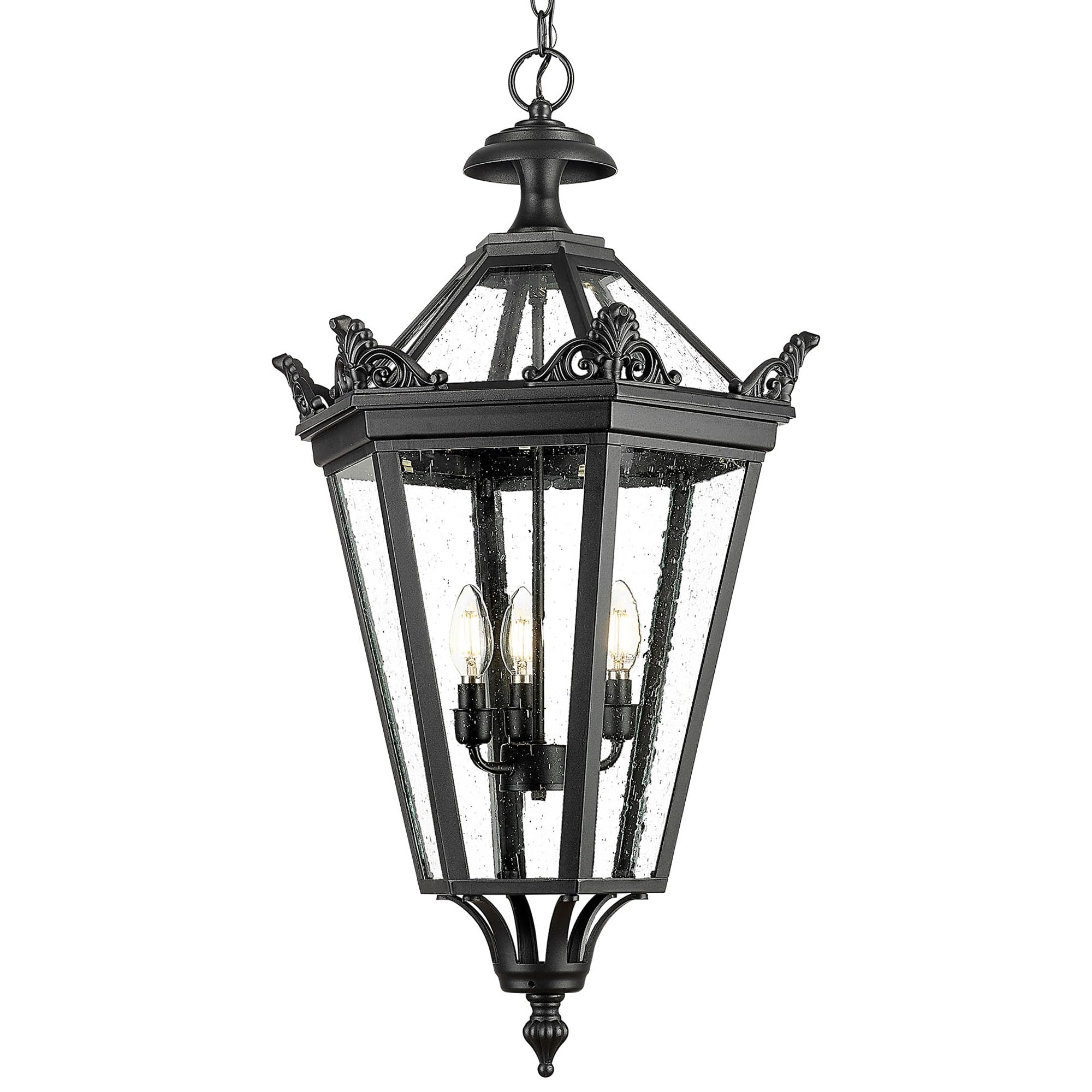 LTMATE LSXE283H BK JAZAVA 3 -Light Black Industrial Seeded glass Lantern Large Outdoor Hanging Pendant light