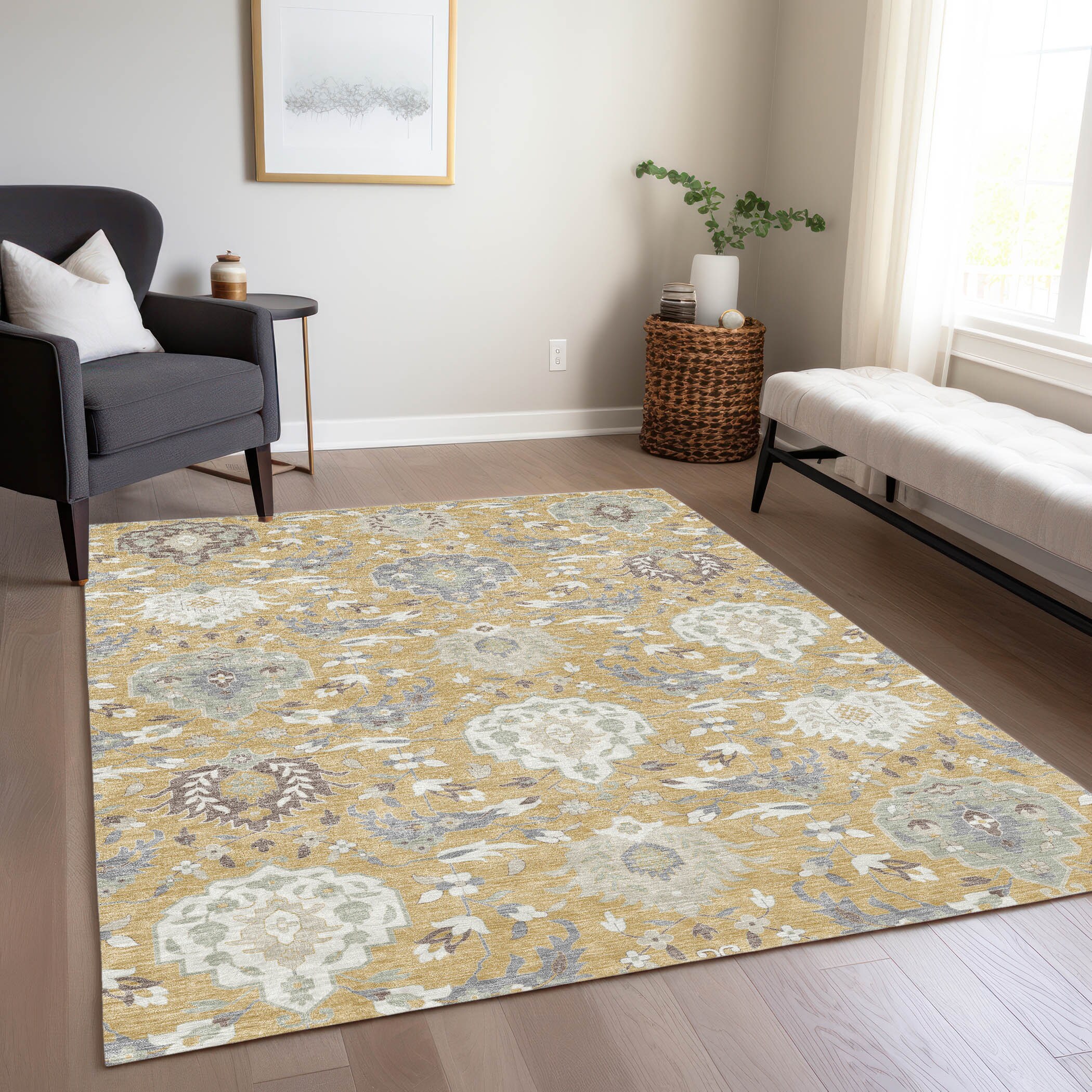 Addison Rugs ACN1026GO3X5 Chantille ACN1026GO 3 x 5 (ft) Polyester Gold Rectangular Indoor/Outdoor Geometric Machine washable Area rug