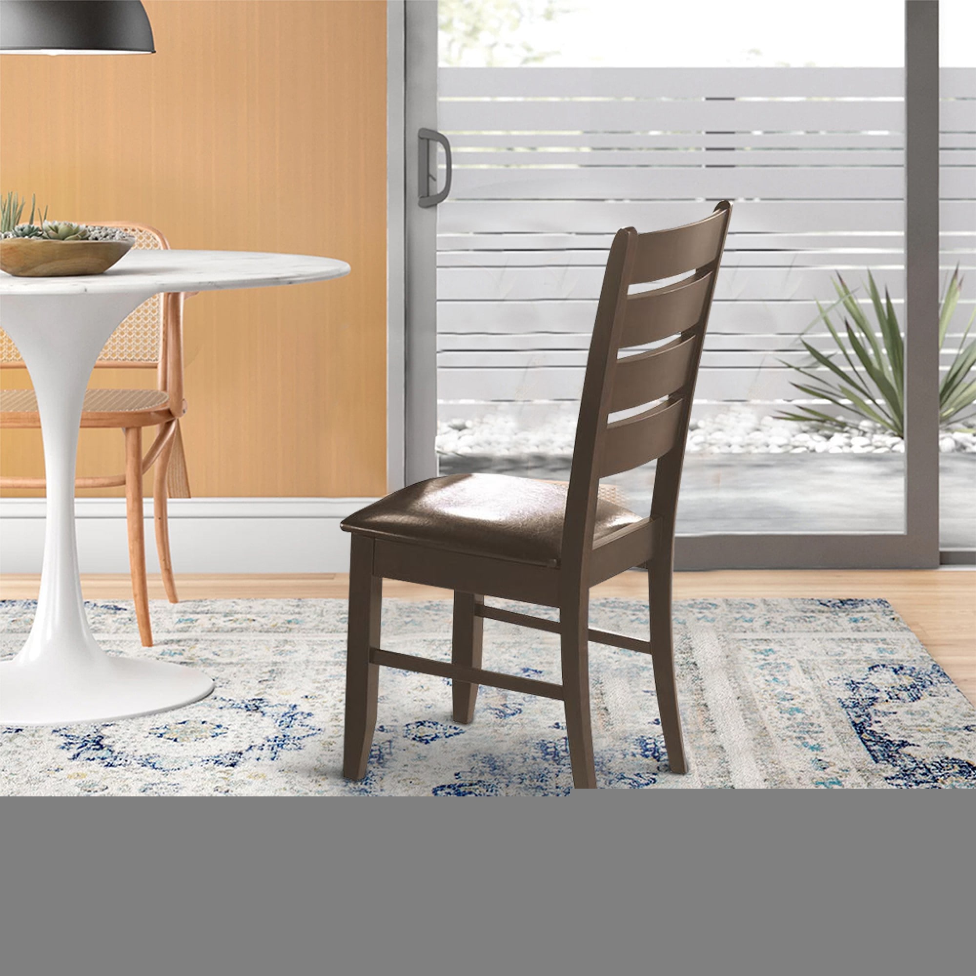 Cappuccino Brown Maple & Leather Upholstered Dining Side Chair