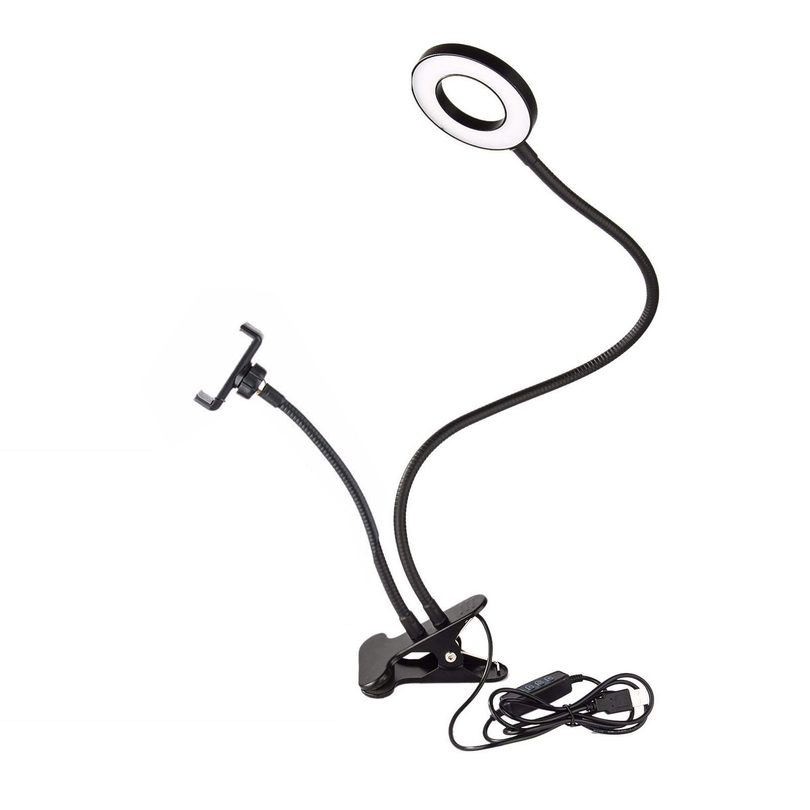 Etokfoks  7 48 in White Ring Light with Adjustable Brightness Gooseneck Phone Holder 360 Degree Rotation USB Stand
