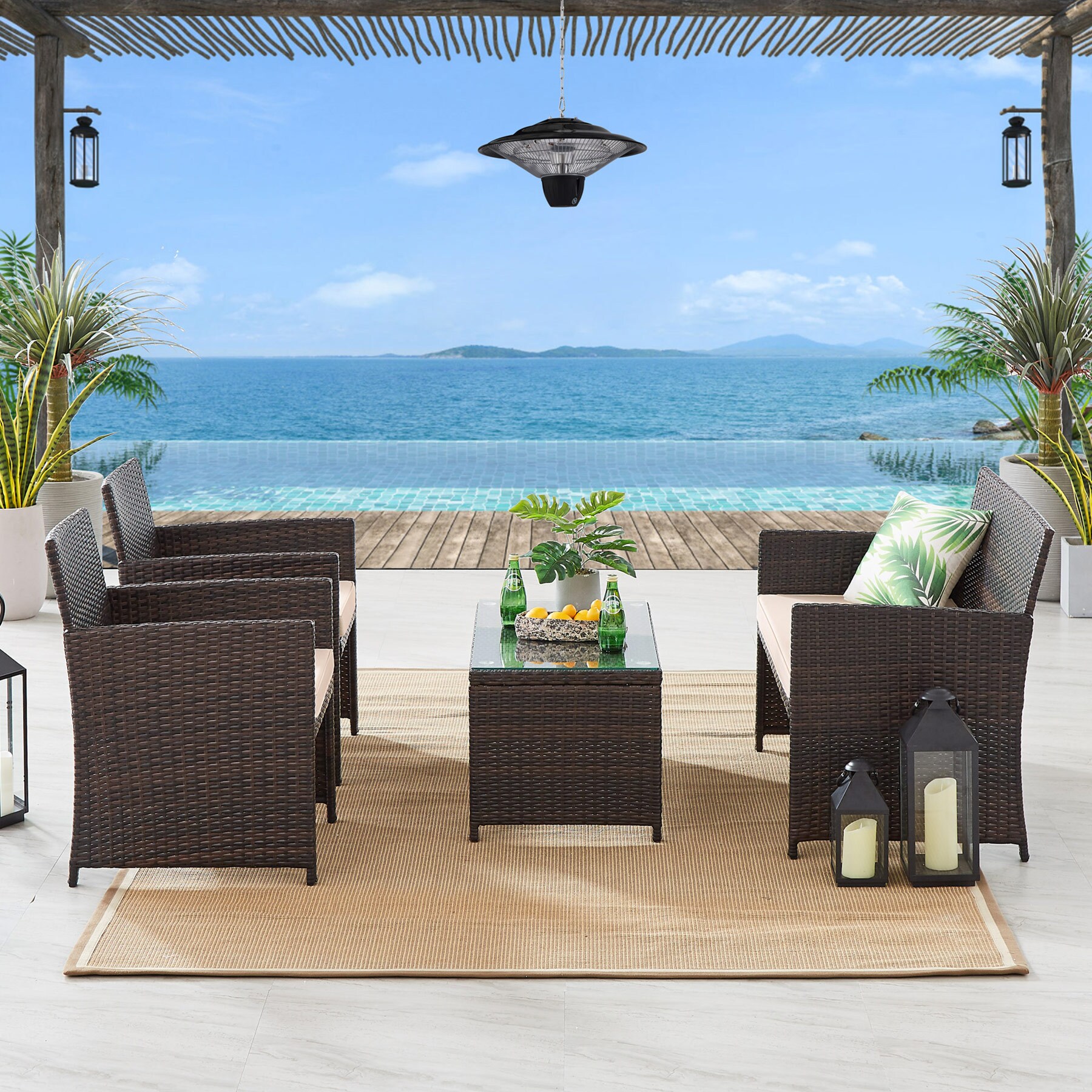 Tribesigns HOBS004-BNBN HOBS004-bnbn Wicker Outdoor Sectional with Brown Cushion(S) and Wicker Frame