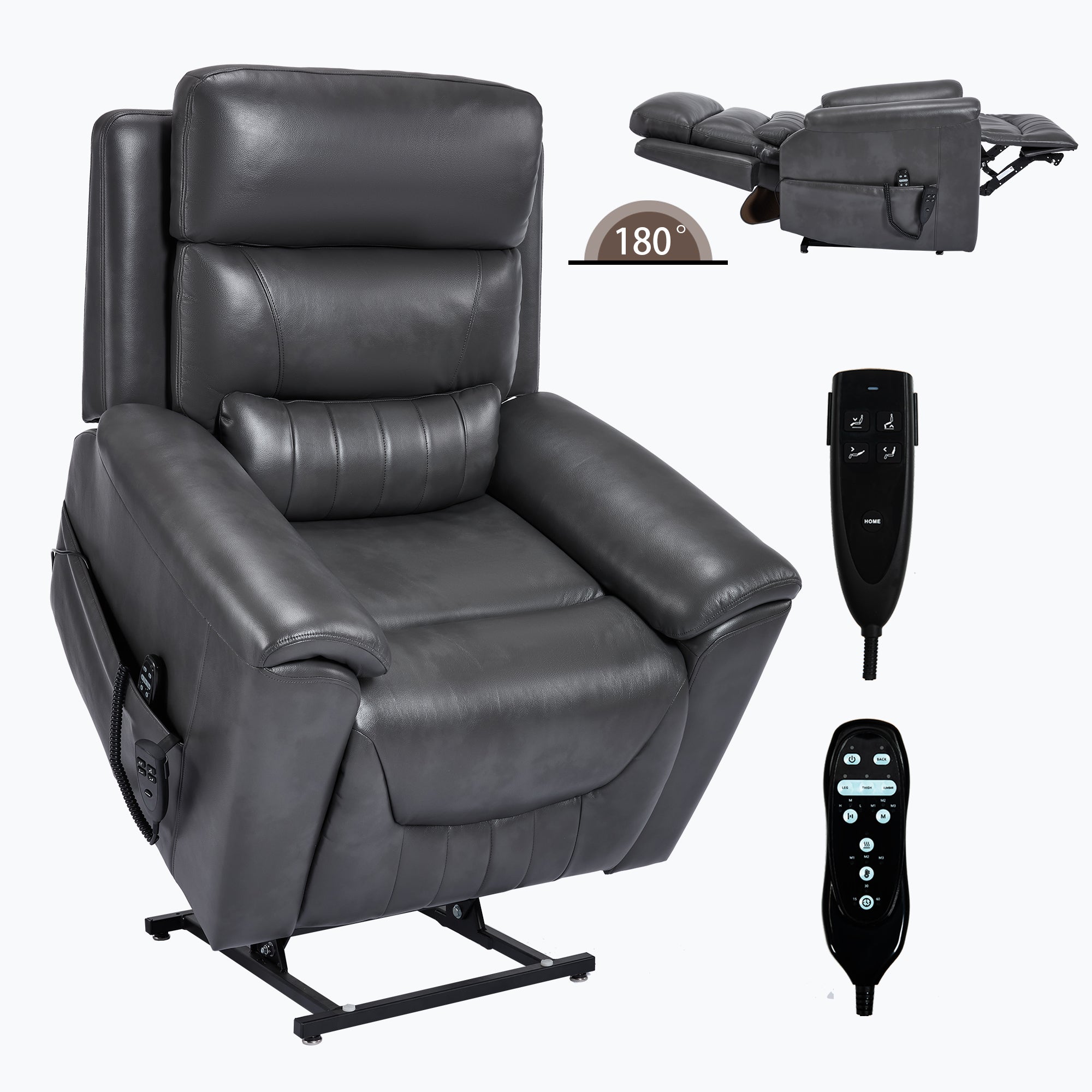 Boyel Living BL-CN453DGYL Dark Gray Faux Leather Dual Motor Infinite Position Up to 350 LBS Power Lift Recliner Chair with 8-Point Vibration Massage and Lumbar Heating