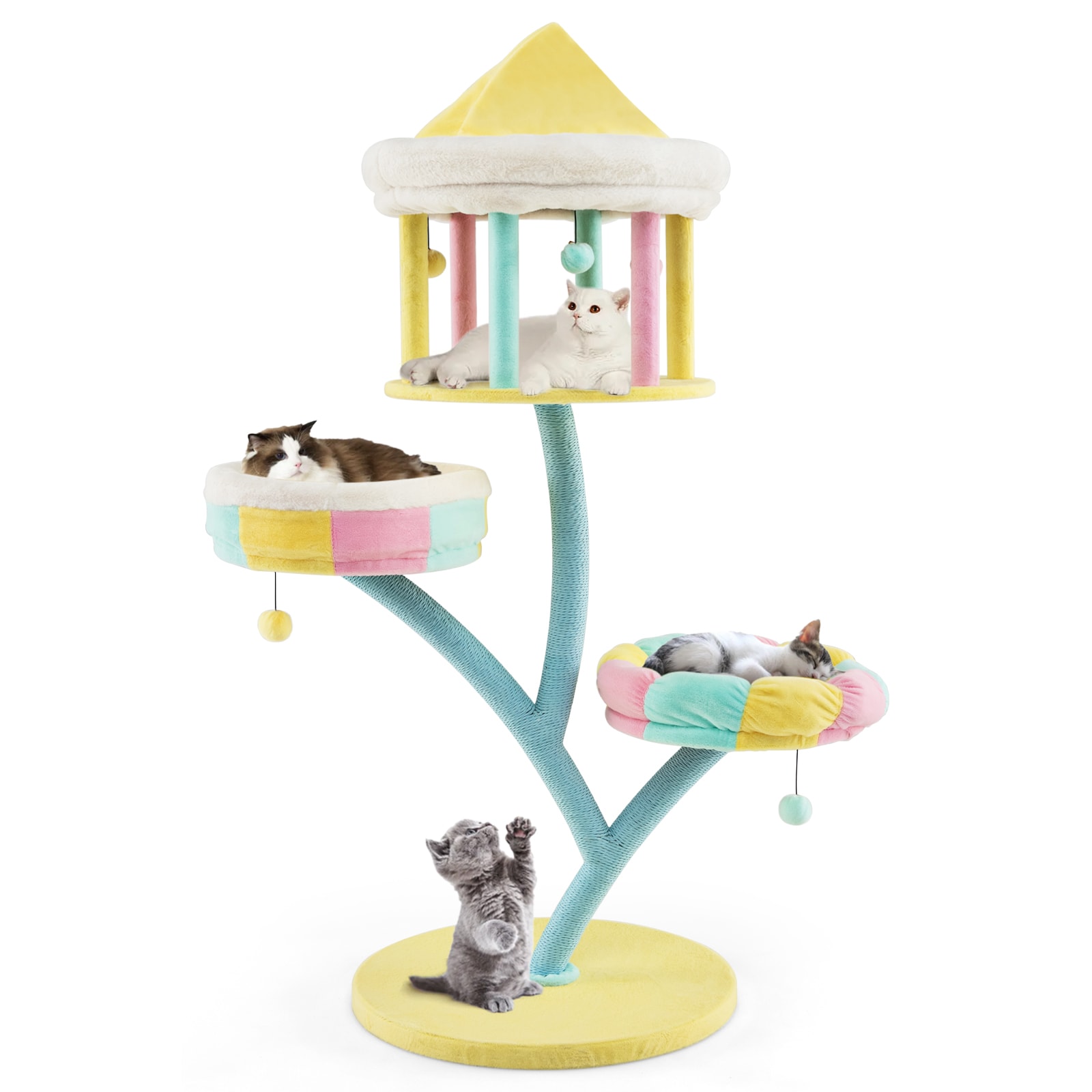 Slickblue D-CO-LC16101VP 57.5 x 23 Multicolor Faux Rabbit Fur Cat Tower with Multi-Level Perches and Open Condo for Indoor Use