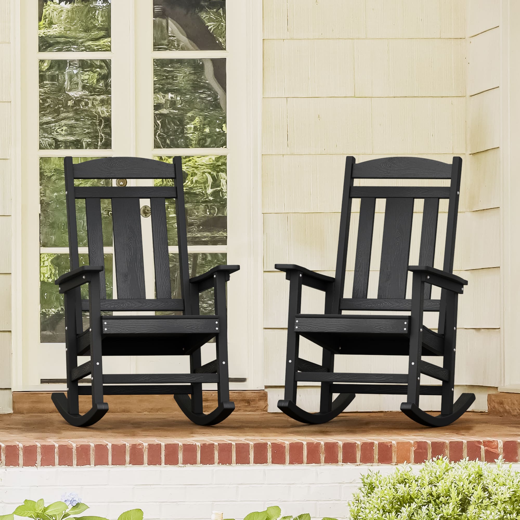 LUE BONA 2LB23PC0012-100LS Set of 2 Black HDPE Frame Rocking Chair with Solid Seat