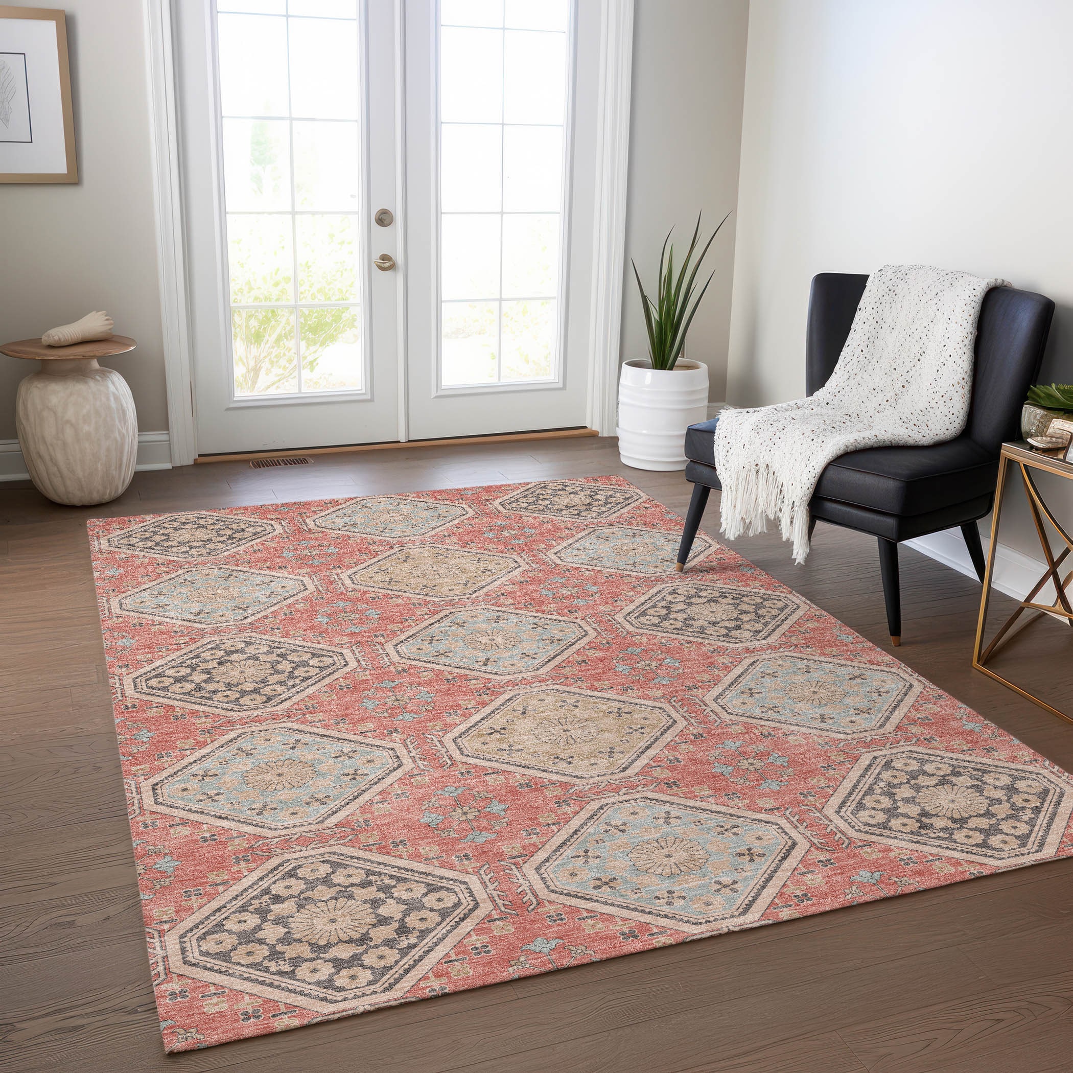 Addison Rugs ACN1449SM30X46 Chantille ACN1449SM 2 x 3 (ft) Polyester Salmon Rectangular Indoor/Outdoor Geometric Machine washable Area rug