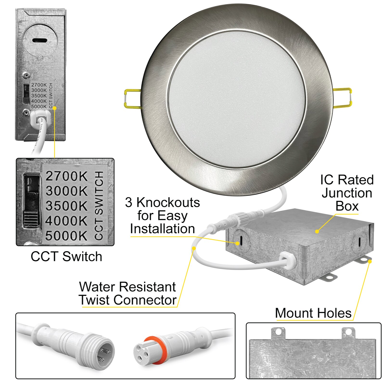 White Aluminum 4'' LED Recessed Lighting Kit, 6-Pack