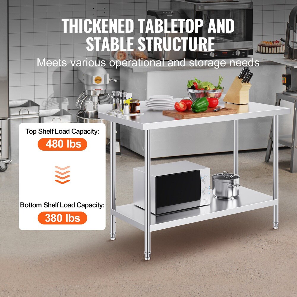 GIVIMO Stainless Steel Work Table 24 x 48 x 36-in with Backsplash ...