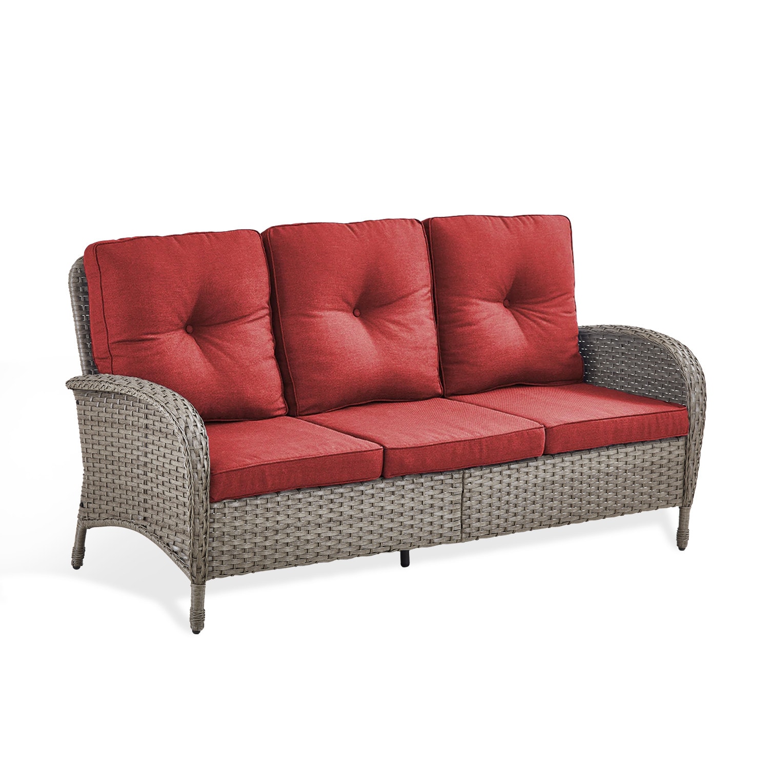 Rilyson FSKWGY13-5 New Juno Wicker Outdoor Sofa with Red Cushions and Wicker Frame