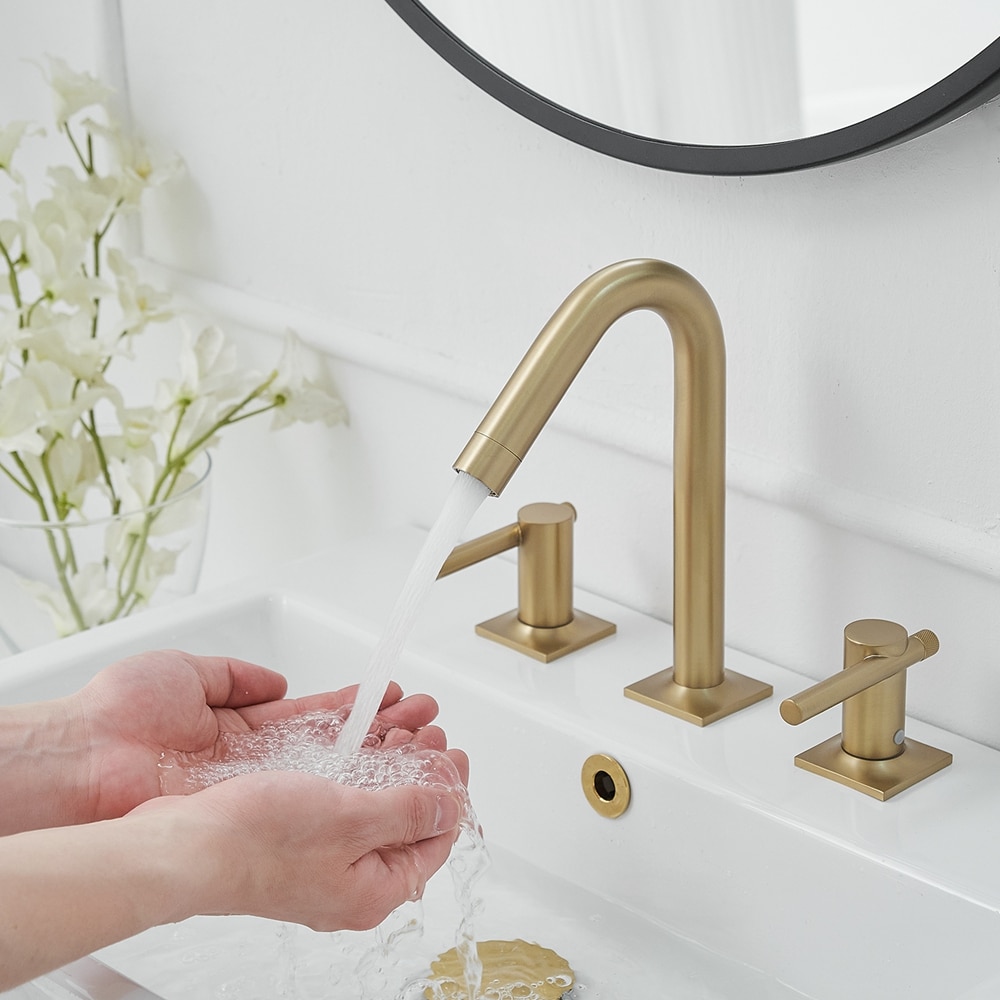 BWE Brushed Gold Widespread 2-Handle Bathroom Sink Faucet with Drain A ...