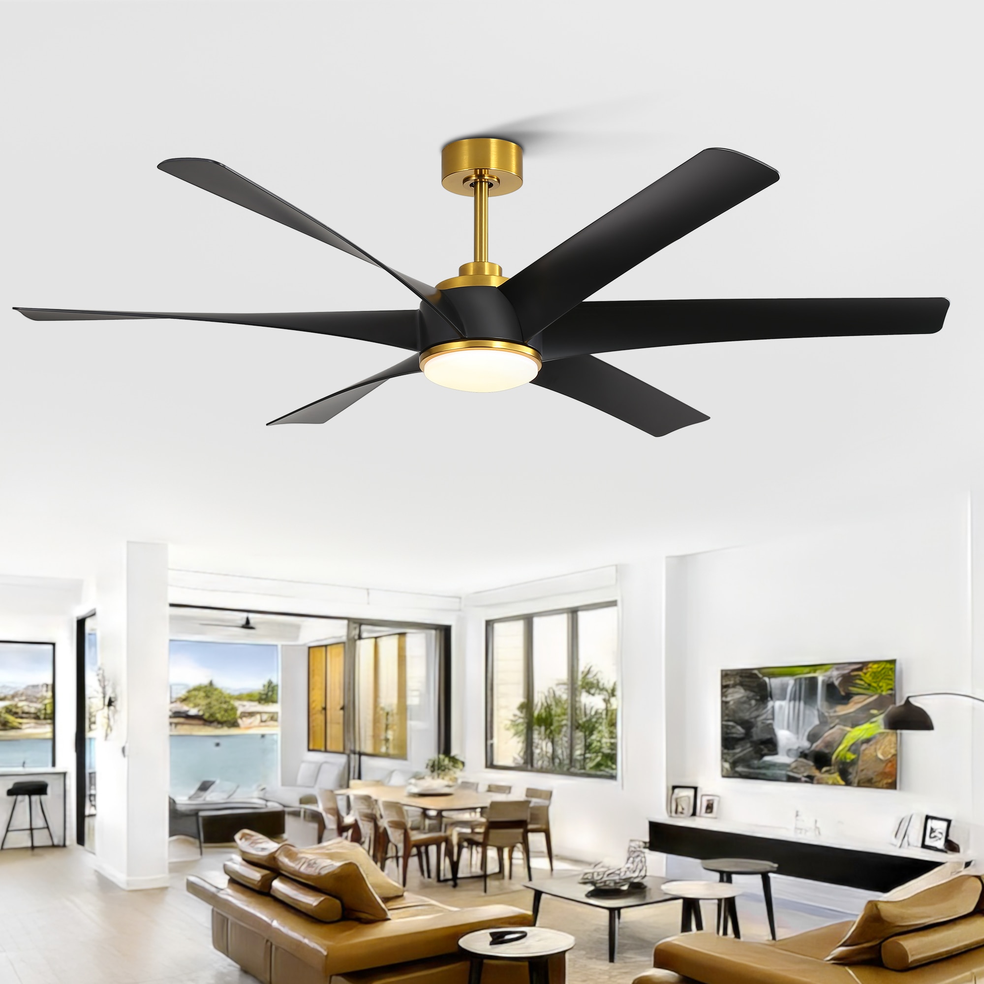 Breezary 65-in Gold Color-changing Indoor Ceiling Fan with Light and Remote  (6-Blade)