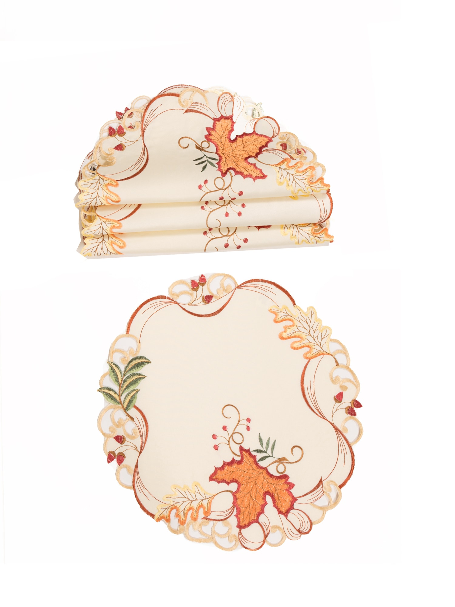 XIA Home Fashions XD1880812ROUND 12-Inches Leaves Tabletop decoration Placemat 4 -Pack