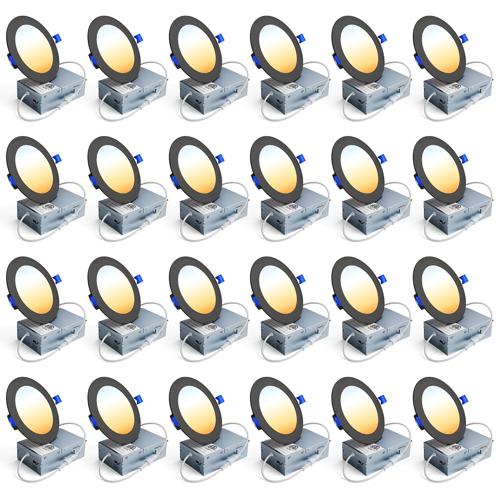 Anqtovp  24 Pack 4 Inch LED Recessed Ceiling Light Dimmable 2700K to 5000K 9 Watt 750 Lumen High Brightness Canless Wafer Downlight ETL FCC IC