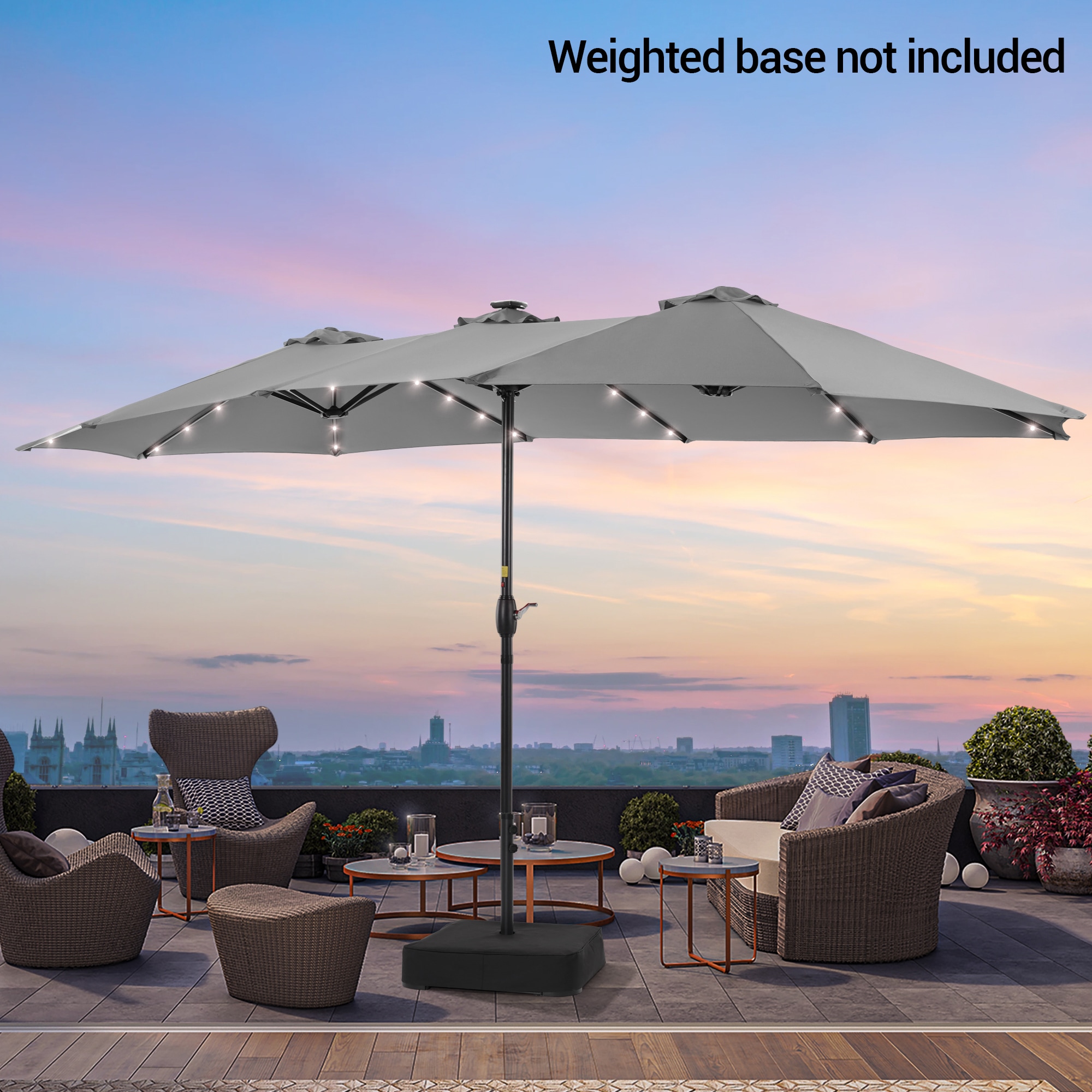 ACEGOSES LW-MK-LED460GY-B 15-ft Aluminum Gray No-tilt Market Patio Umbrella with Lights