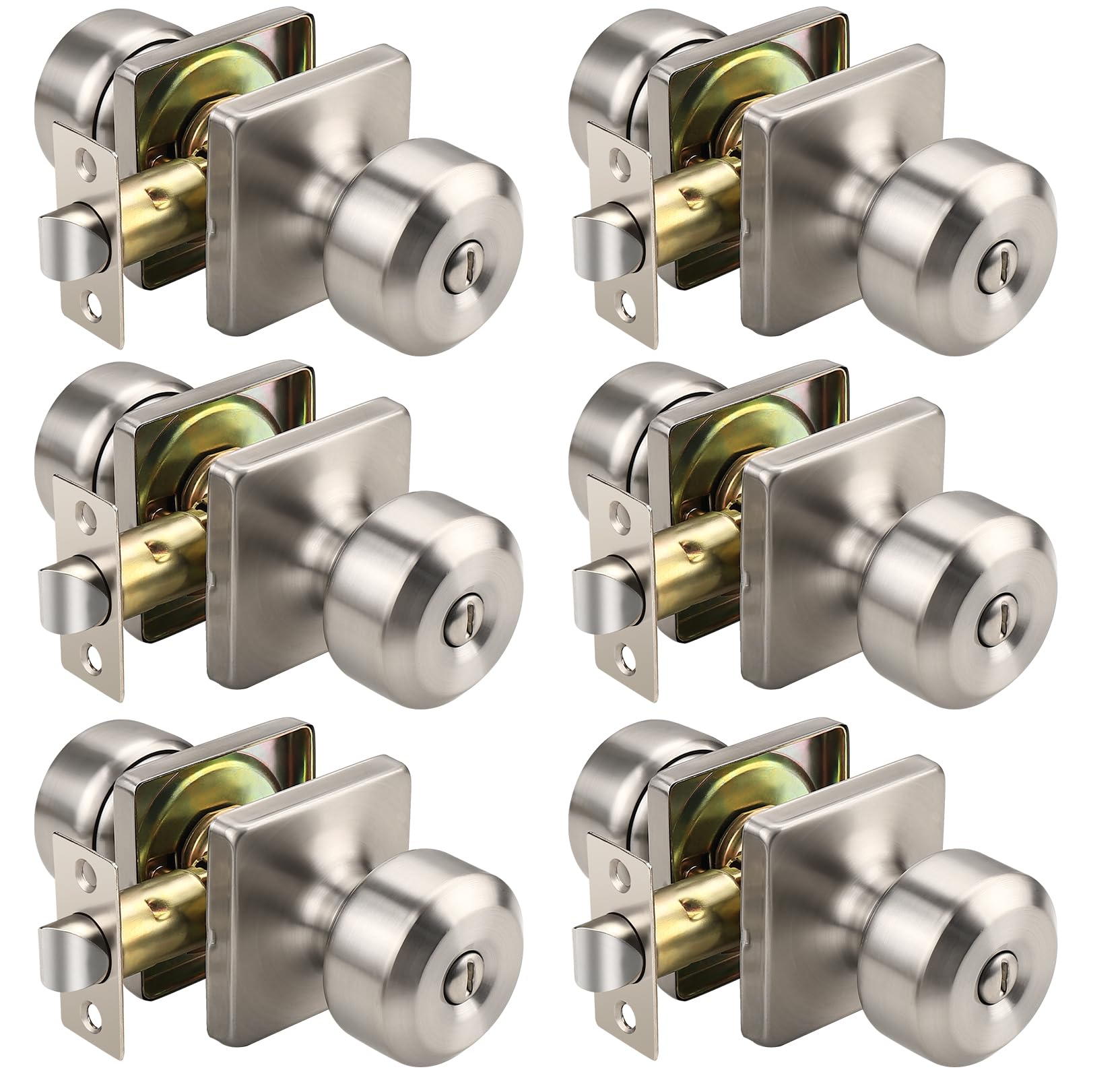 SenQWFa  Brushed Nickel Square Interior Door Knobs Privacy Door Knobs for Bedroom Bathroom Stainless Steel Indoor Door Knobs 6 Pack