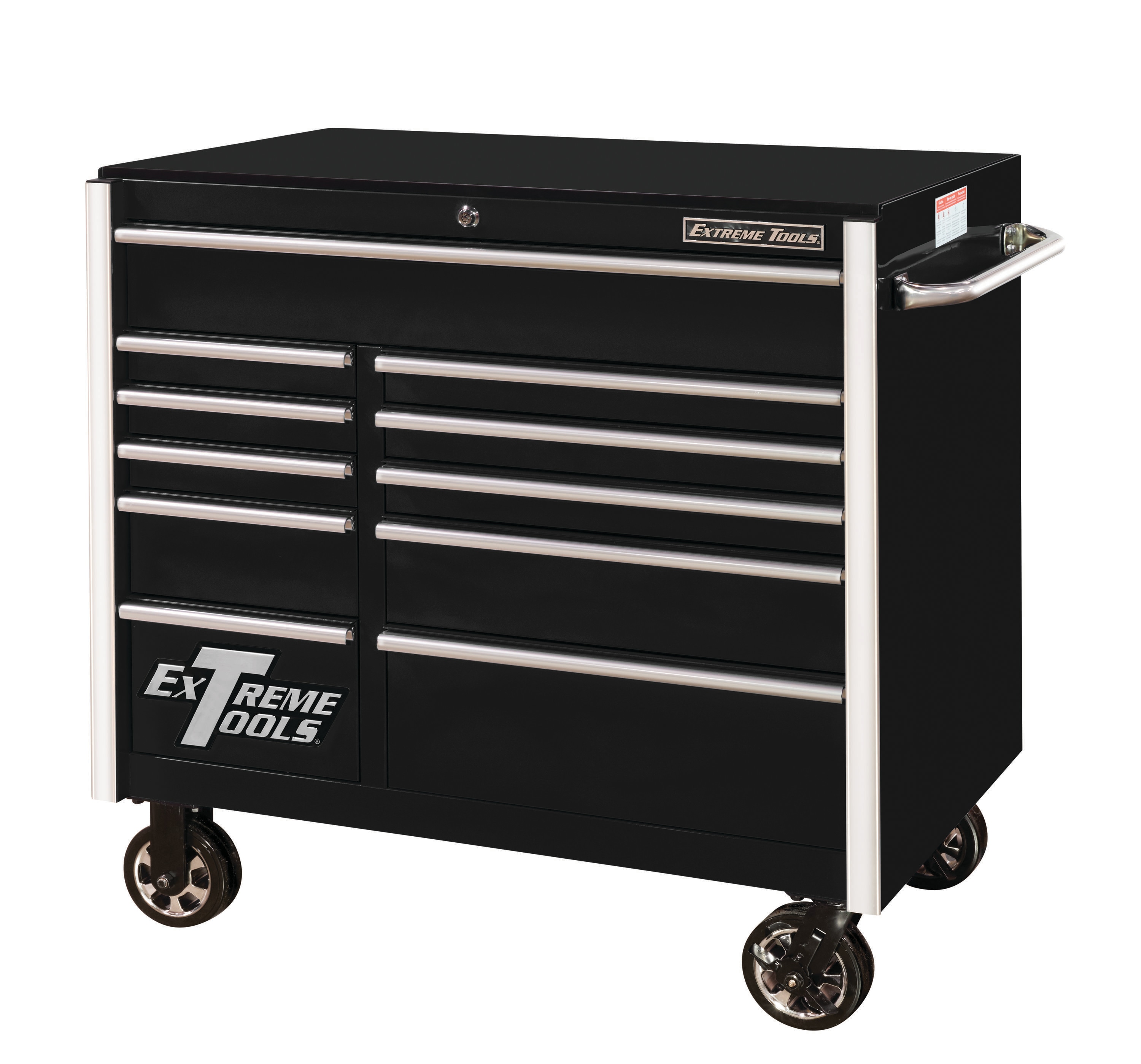 Extreme Tools RX Series 41 in. 11-Drawer Roller Cabinet Tool Chest in Black, Black gloss powder coat finish with anodized aluminum drawer pulls -  RX412511RCBK