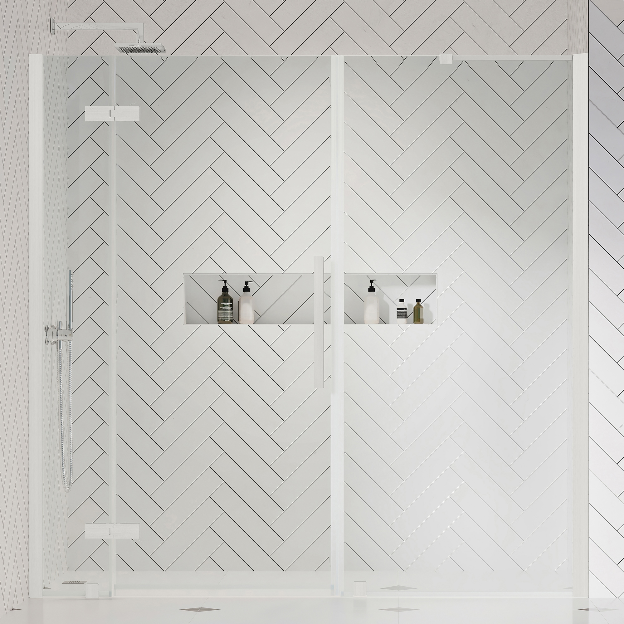 OVE Decors 828796054768 Tampa Satin nickel 65-in to 67-3/8-in W x 72-Inches H Frameless Pivot Shower door 5/16-in Thick Clear Glass