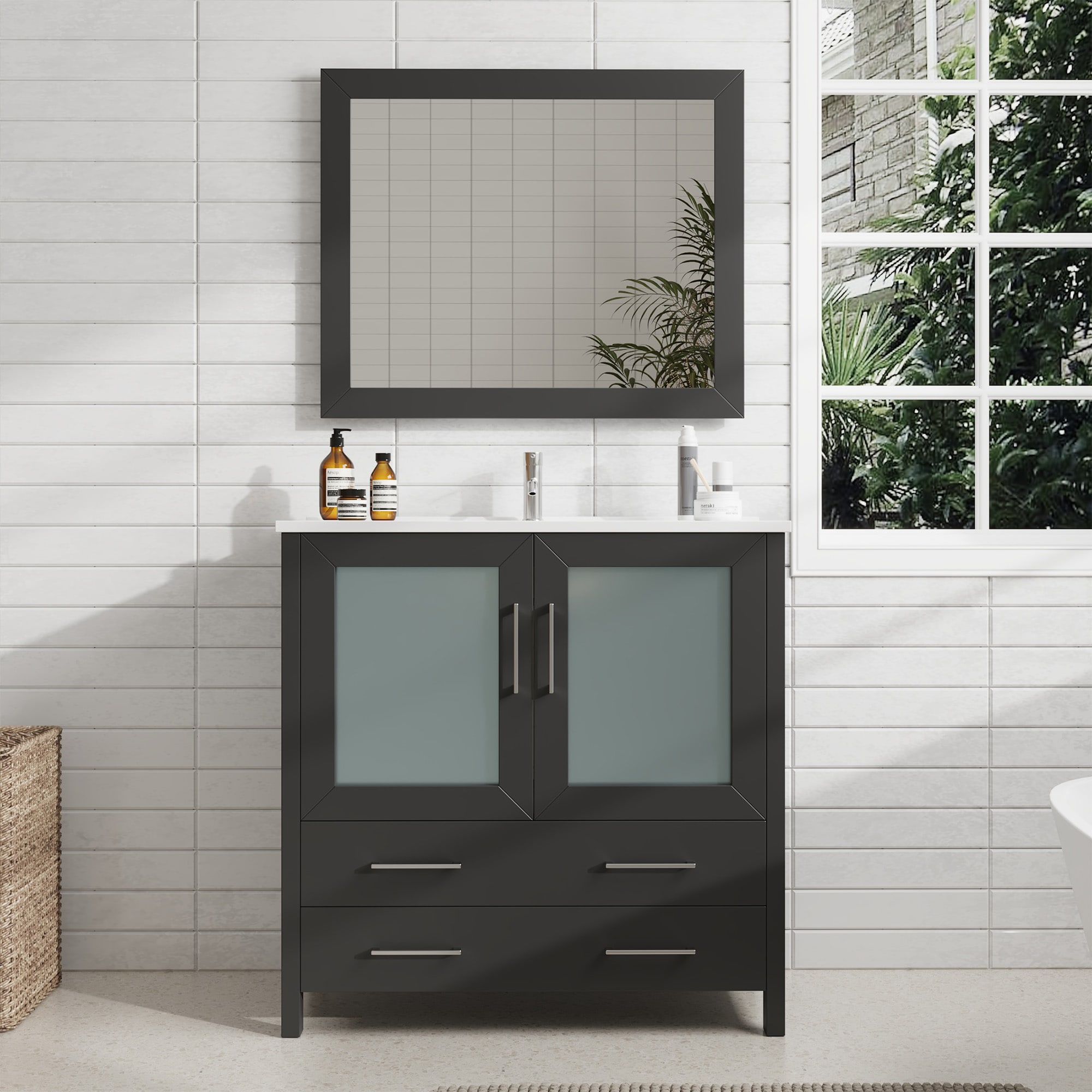 Vanity Art VA3036-E Brescia 36-in Espresso Undermount Single sink Bathroom Vanity with White Ceramic Top (Mirror Included)