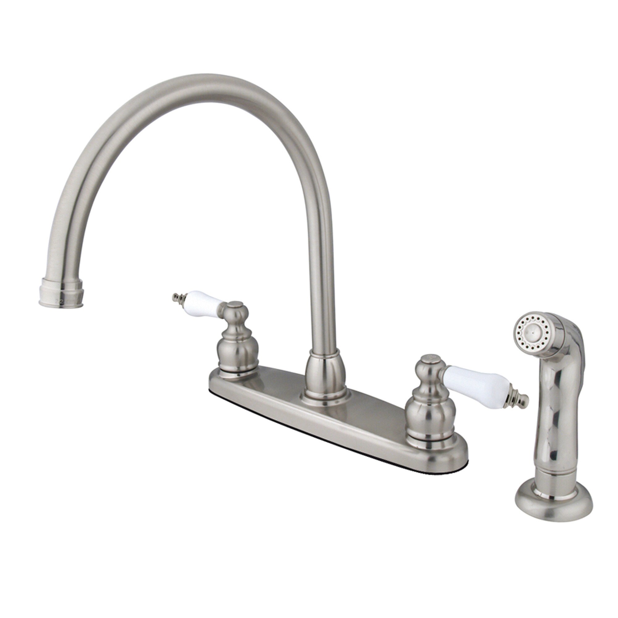 Elements of Design EB728SP Victorian Satin nickel Double Handle Deck-mount Kitchen Faucet ( Deck Plate Included ) ( Side Sprayer Included )