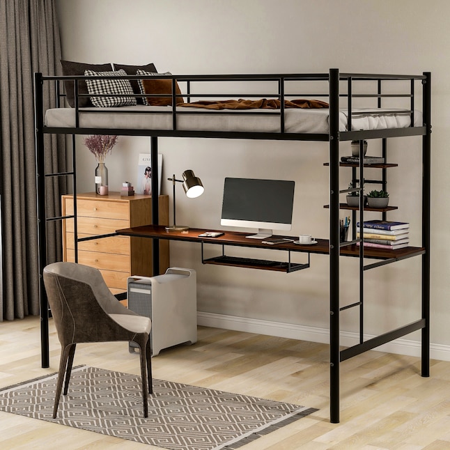 Desk And Shelf Black Twin Loft Bunk Bed, Loft Bed With Desk Weight Limit