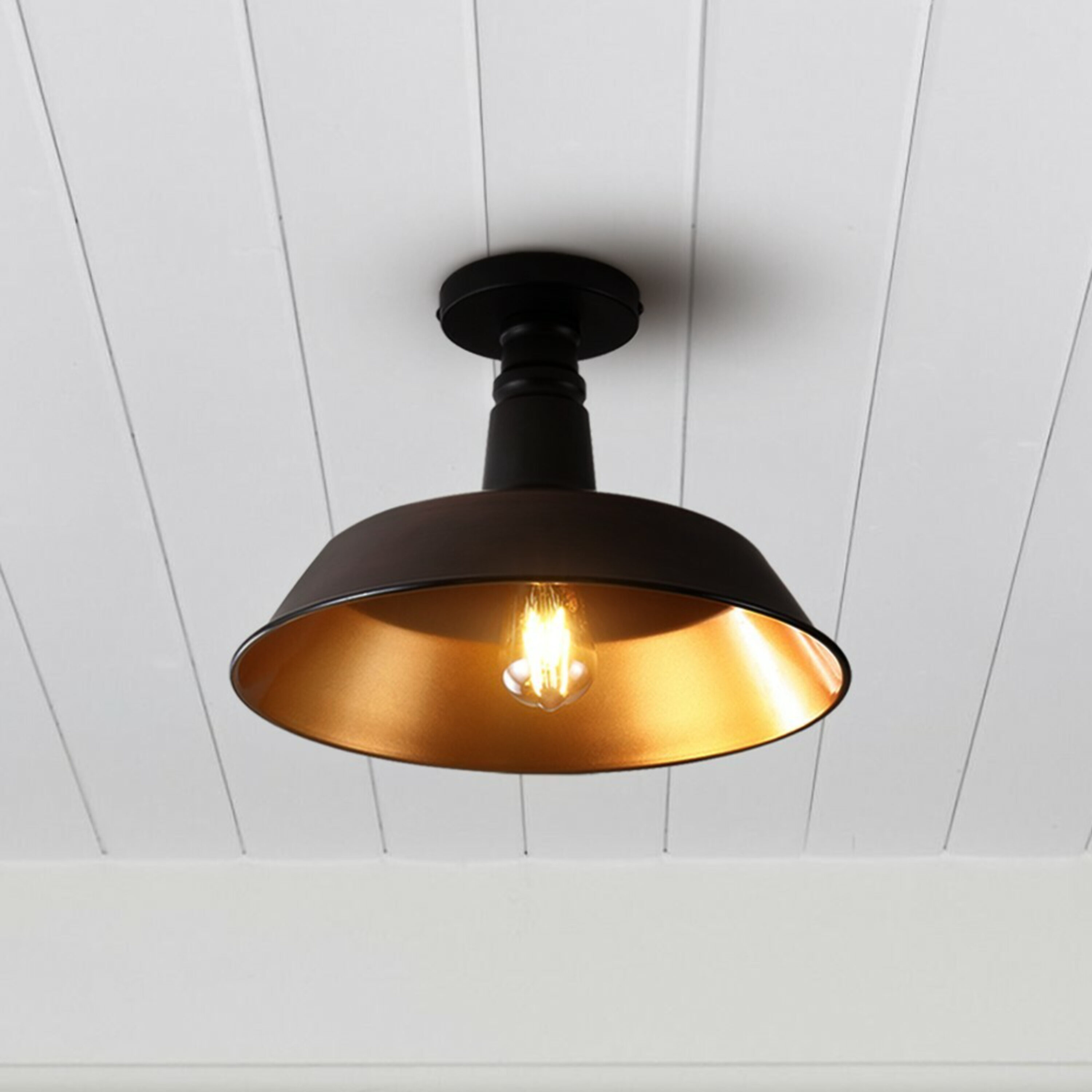 JONATHAN  Y JYL7617G Camilla 14" Iron Classic Industrial 1 -Light 14-in Satin Black Indoor/Outdoor Semi Flush Mount Light
