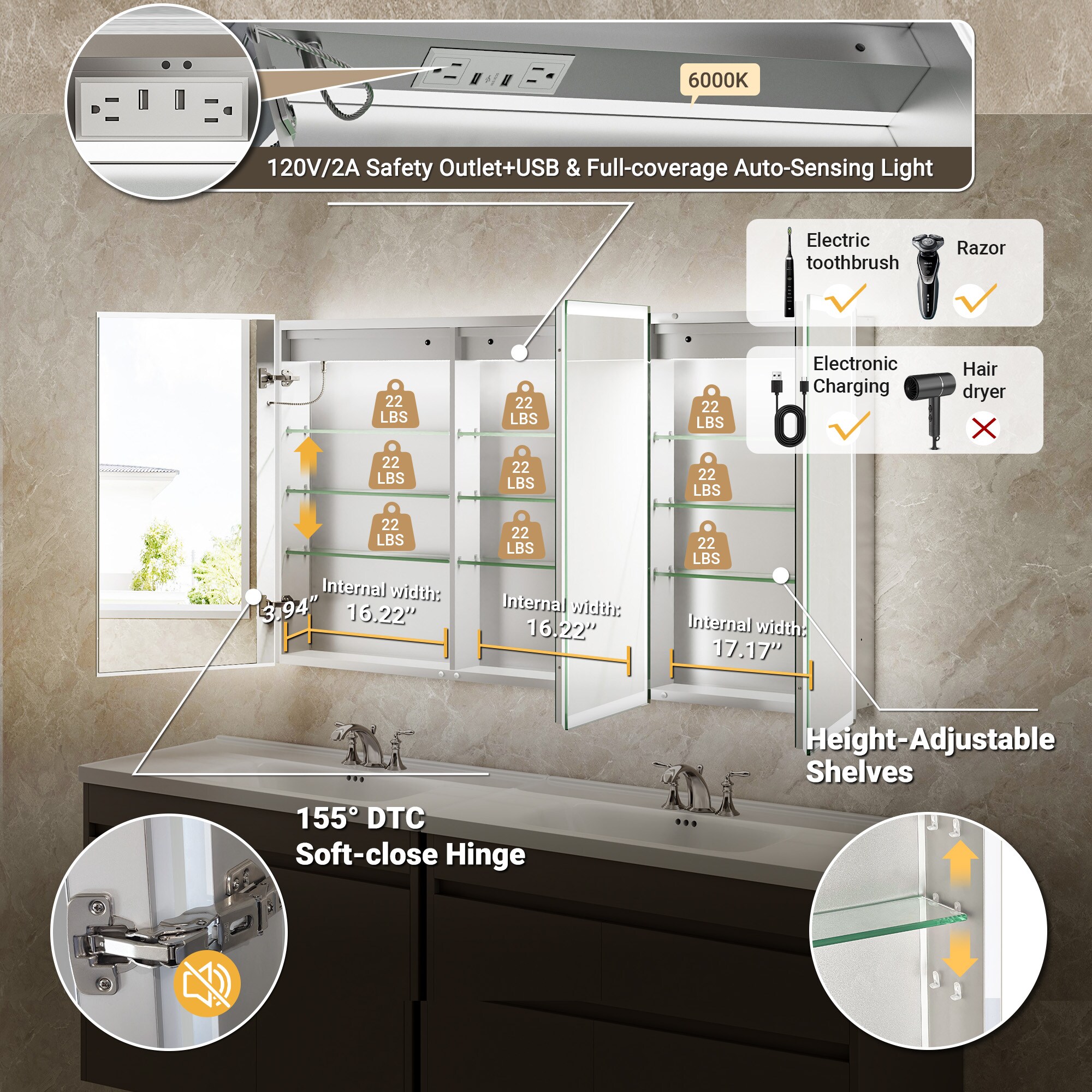 QueenFun MCDL5430 Bathroom-Medicine-Cabinets - View #2
