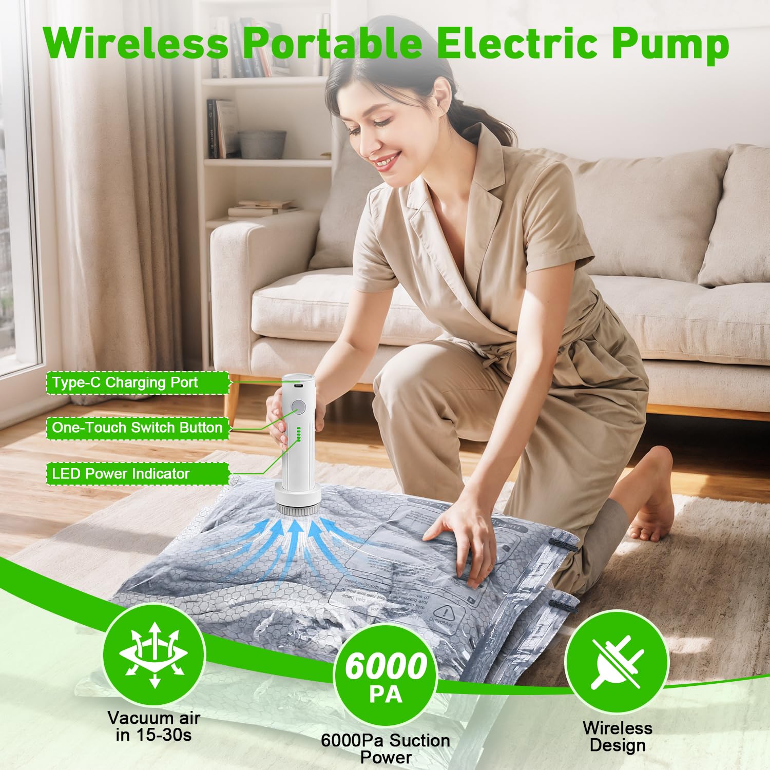 KIWDZFU Vacuum Seal Bags with Wireless Electric Pump 15 Pack Space ...
