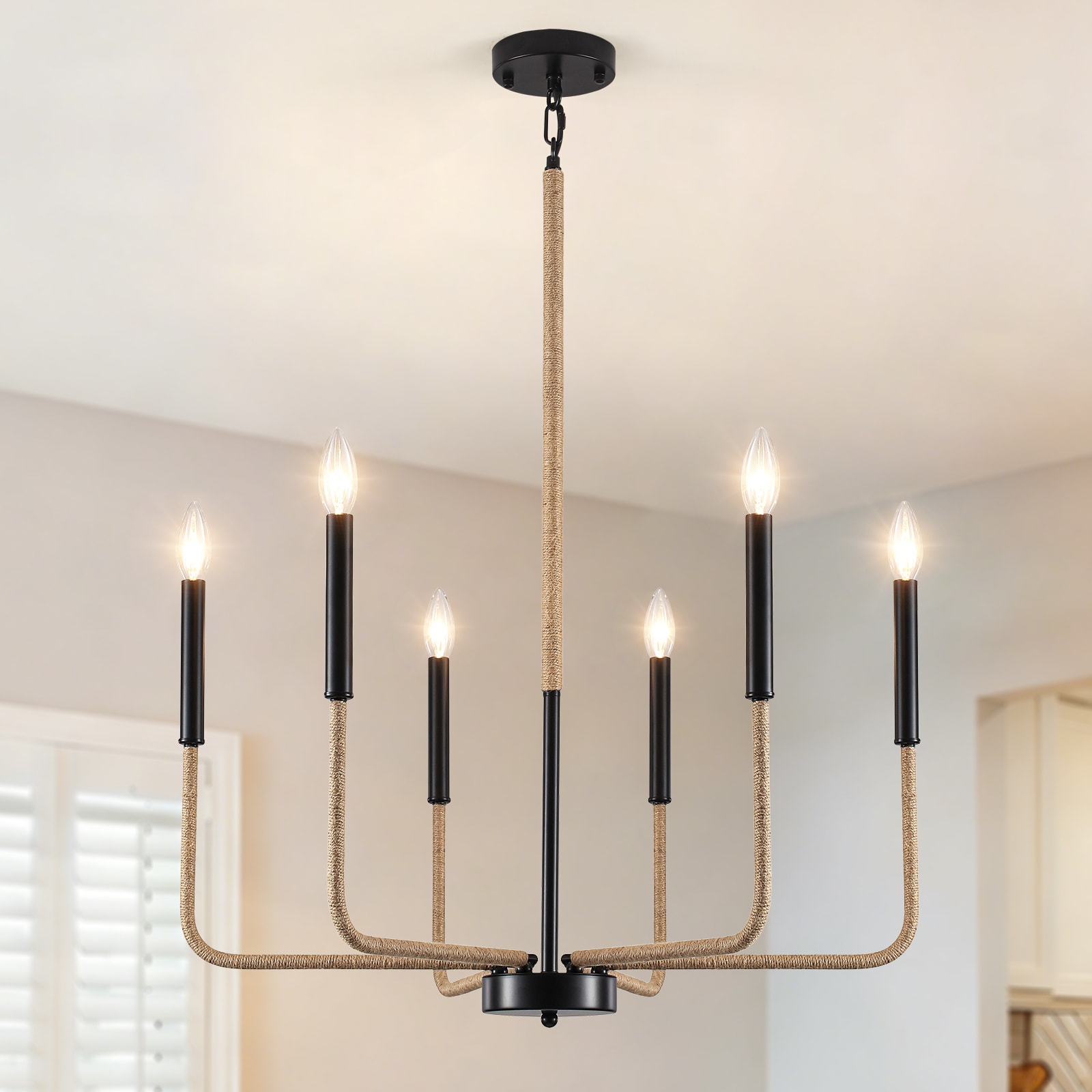 ZemSum 26-in 6-Light Black Traditional Candle-Style Metal Chandelier