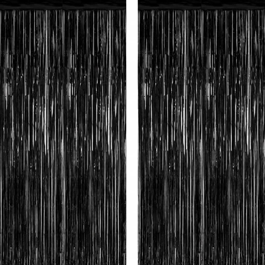 Afoxsos 2 pack 2026 graduation party decorations black metallic tinsel fringe curtain backdrop 3 28 ft by 7 05 ft photo booth props for #L05AF07051