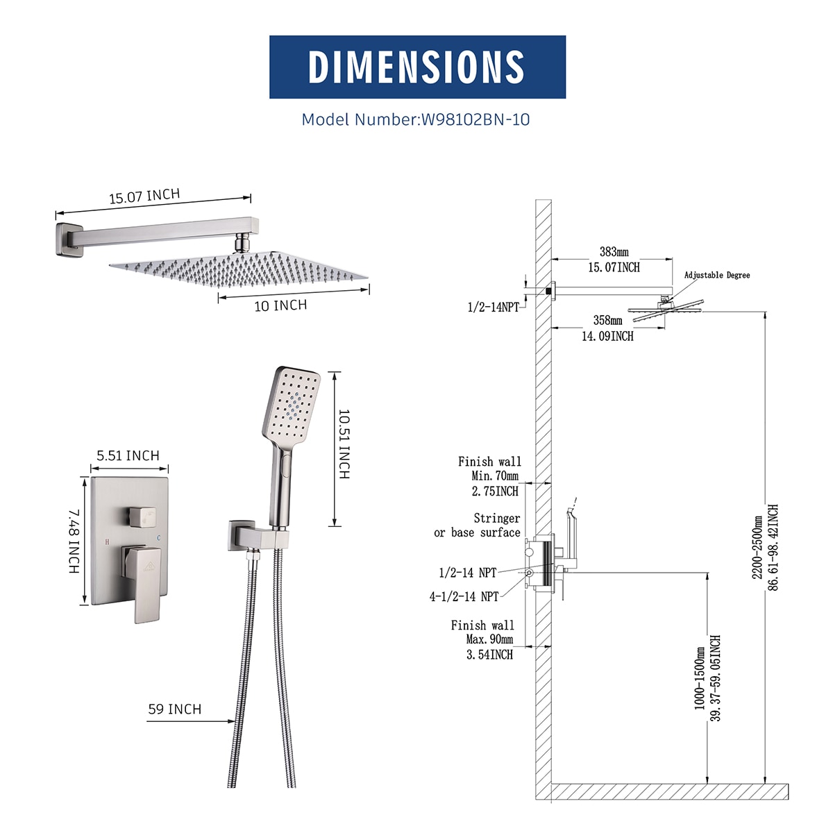 Mondawe MOEB112-12BN Showerhead-Bar-Panels - View #11