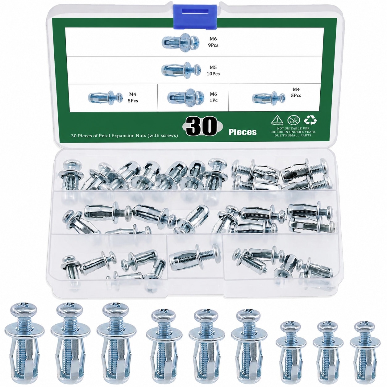 DYRCJ  60Pcs M4 M5 M6 Molly Jack Nuts with Screws Assortment Kit Steel Petal Nuts Large Flange Short Jacknut Expansion Nut Flat Head Threaded