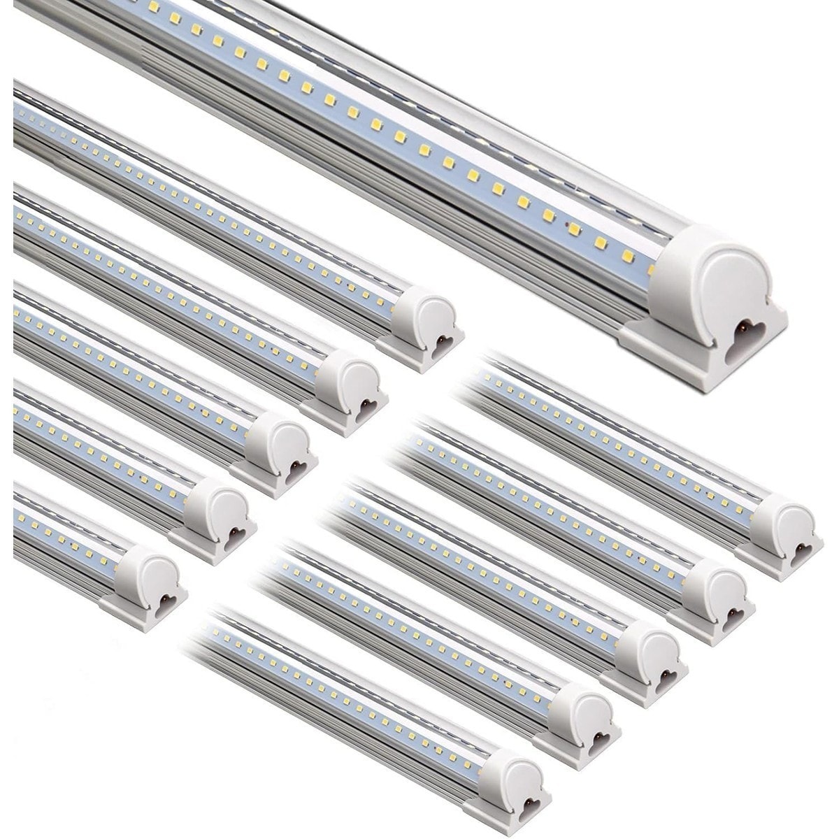 Pacrigo  Daylight White 8FT LED Shop Light 72W 10000LM 5000K V Shape Clear Cover Linkable Tube for Garage Workshop Warehouse with Plug 10 Pack