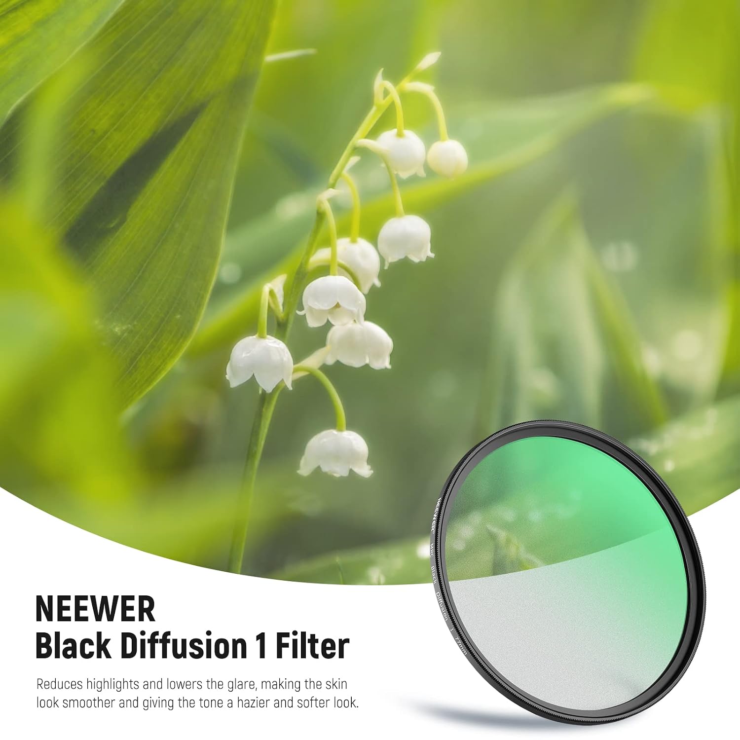 NEEWER 77mm Black Diffusion 1 Lens Filter for Mist Cinematic Effect ...
