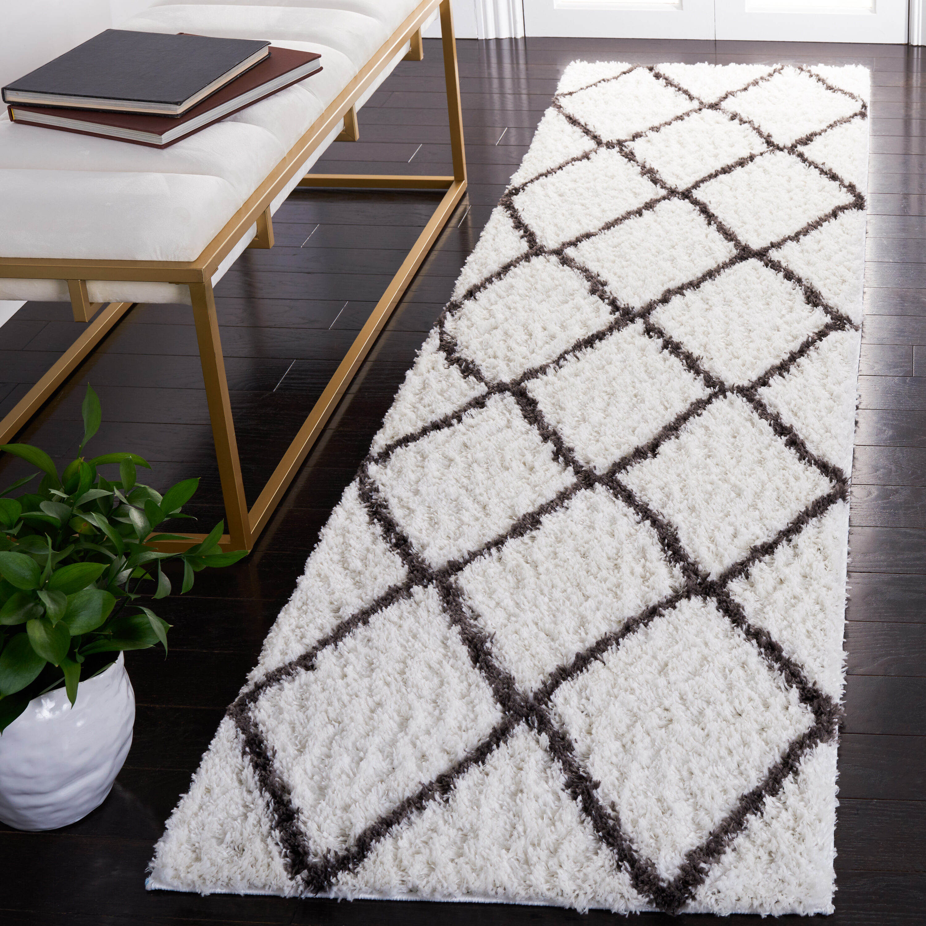 Berber Shag 522F Ivory/Grey 2ft-3in x 8ft Runner Rug