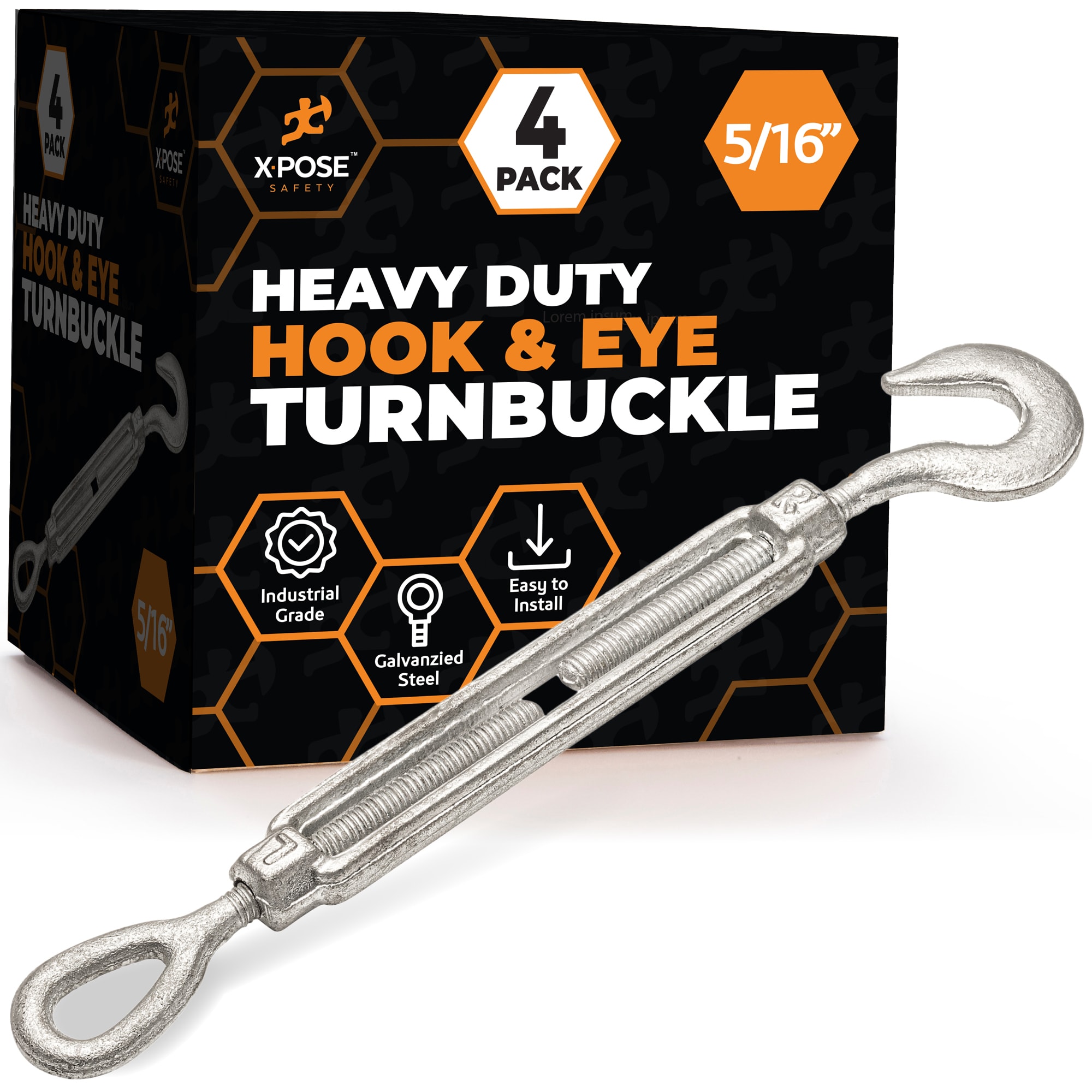 XPOSE SAFETY GTB516-HE-4-X-S 5/16" Aluminum/Stainless steel Hook and eye Turnbuckle