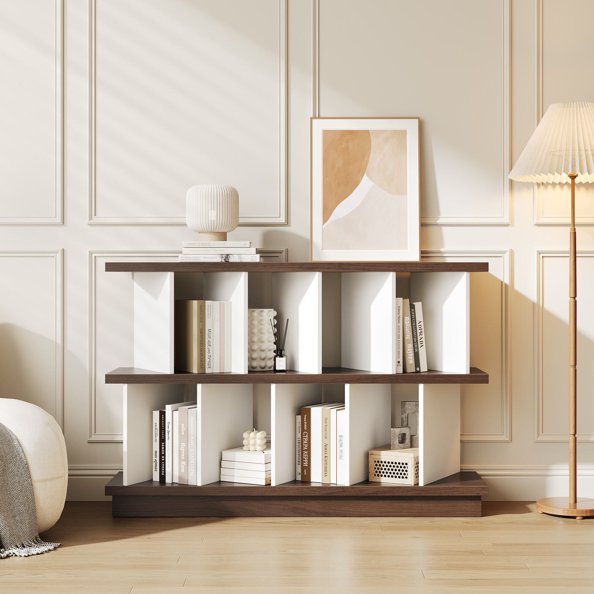 Garvee Modern 8 Cube Bookshelf Low Horizontal Bookcase with 10