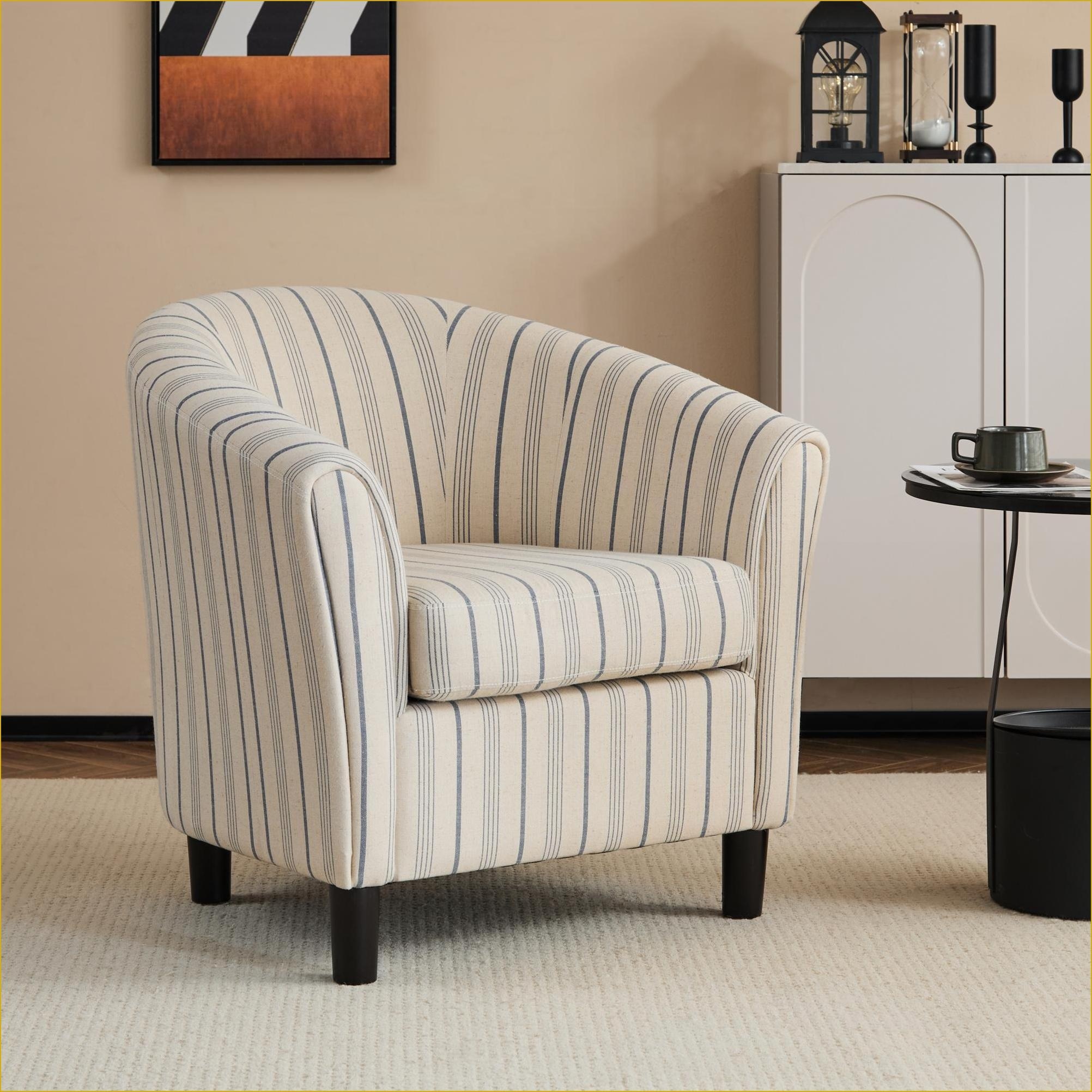Watnature - Striped Fabric Barrel Accent Chair Upholstered Single Seating for Adults Extra Seatin...