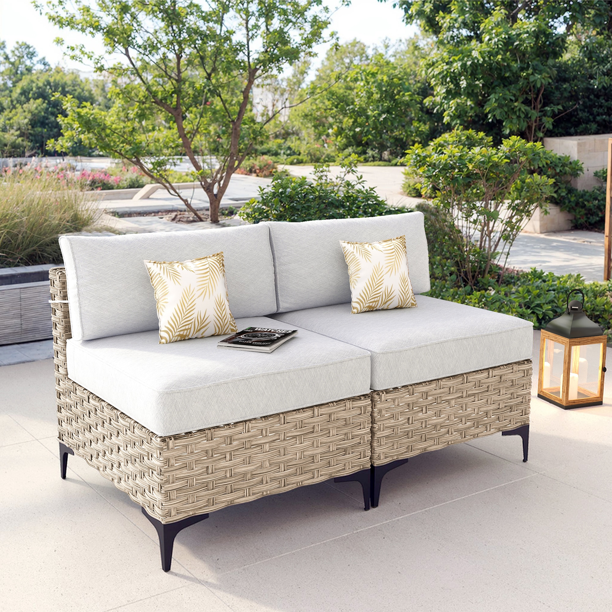 Caodoc L5-SKT200-2-1 SKT Rattan Outdoor Sectional with Light gray Cushions and Wicker Frame