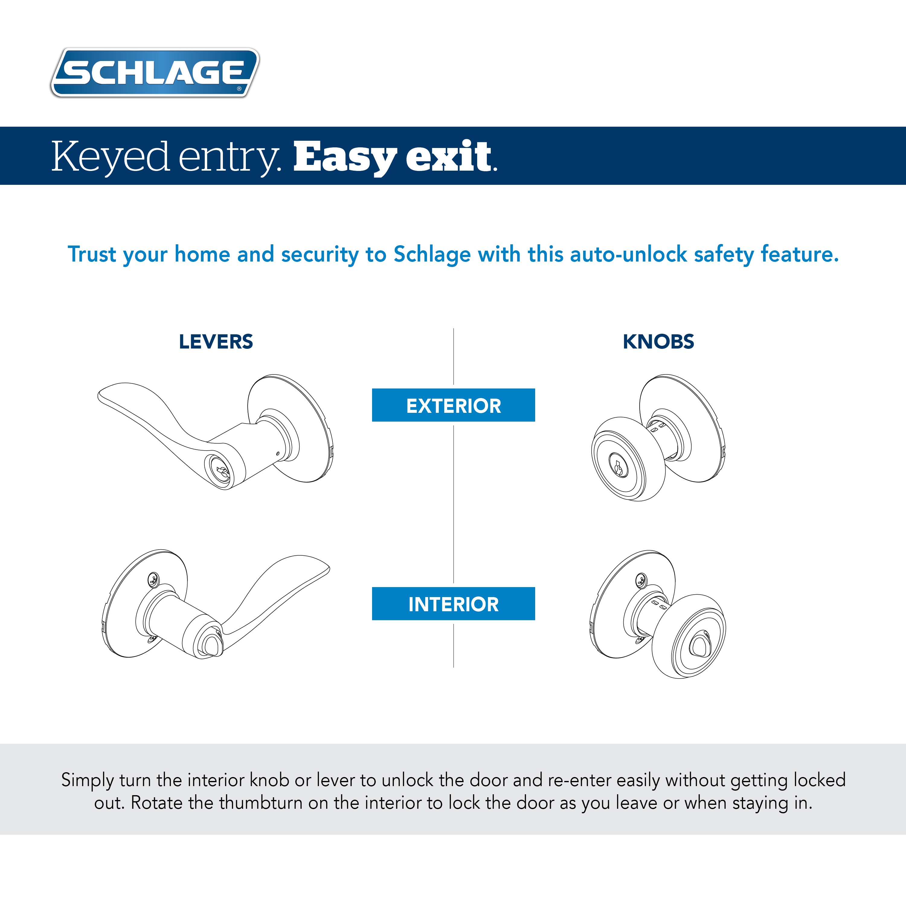 Schlage Flair Bright Brass Exterior Keyed Entry Door Handle in the