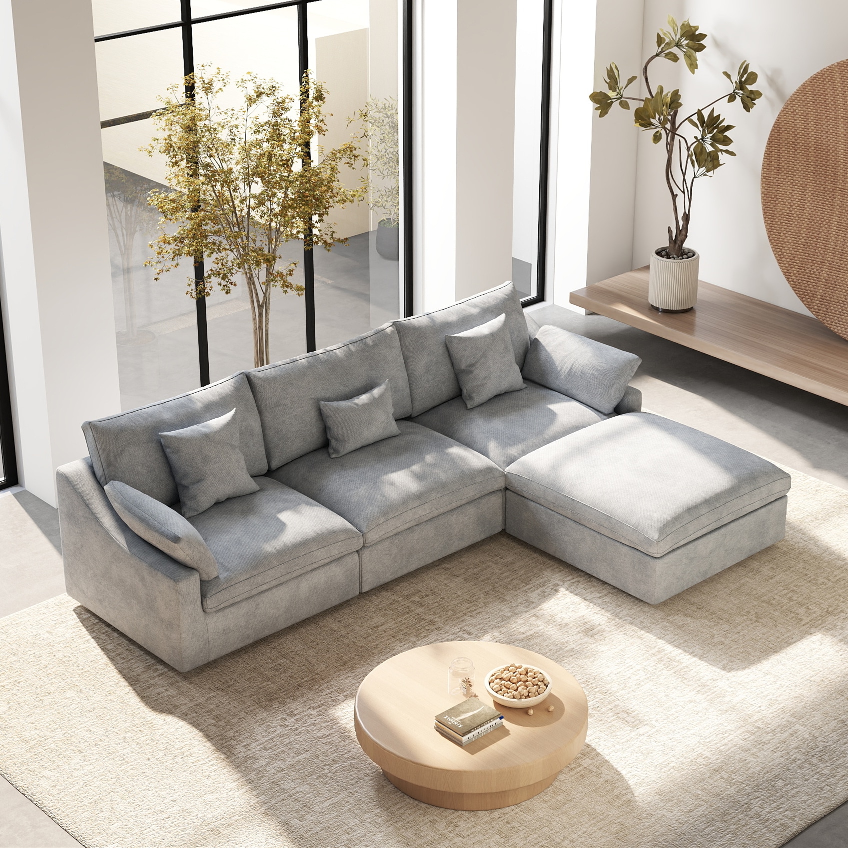 BuotiqHom - 119-in W Modern Gray Linen 4-seater Sectional with Slipcover