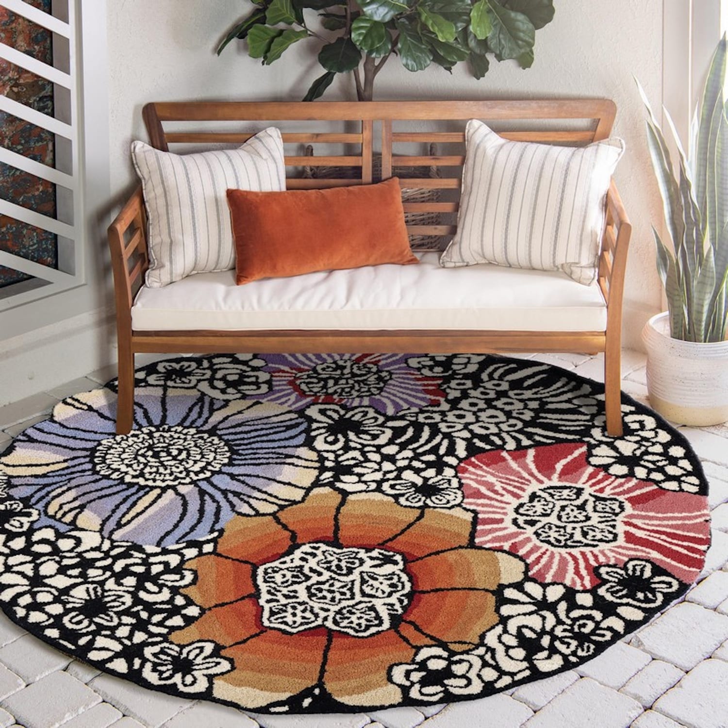 LR Home 5515A8084934J8 6 x 6 (ft) Tufted Wool Multi Round Indoor Abstract Farmhouse/Cottage Area rug