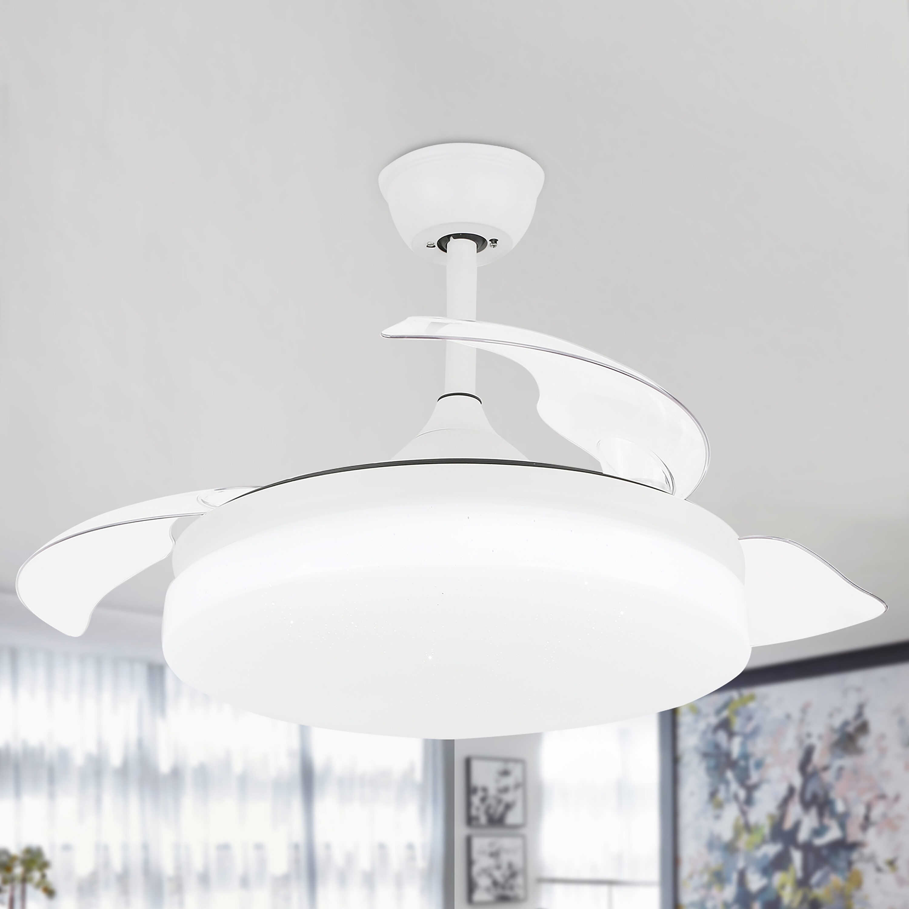 Cusp Barn DC4263-W DC4263 42-Inches White with Color-Changing Indoor Downrod mount Standard Ceiling Fan With Light and Remote ( 3 -Blade)