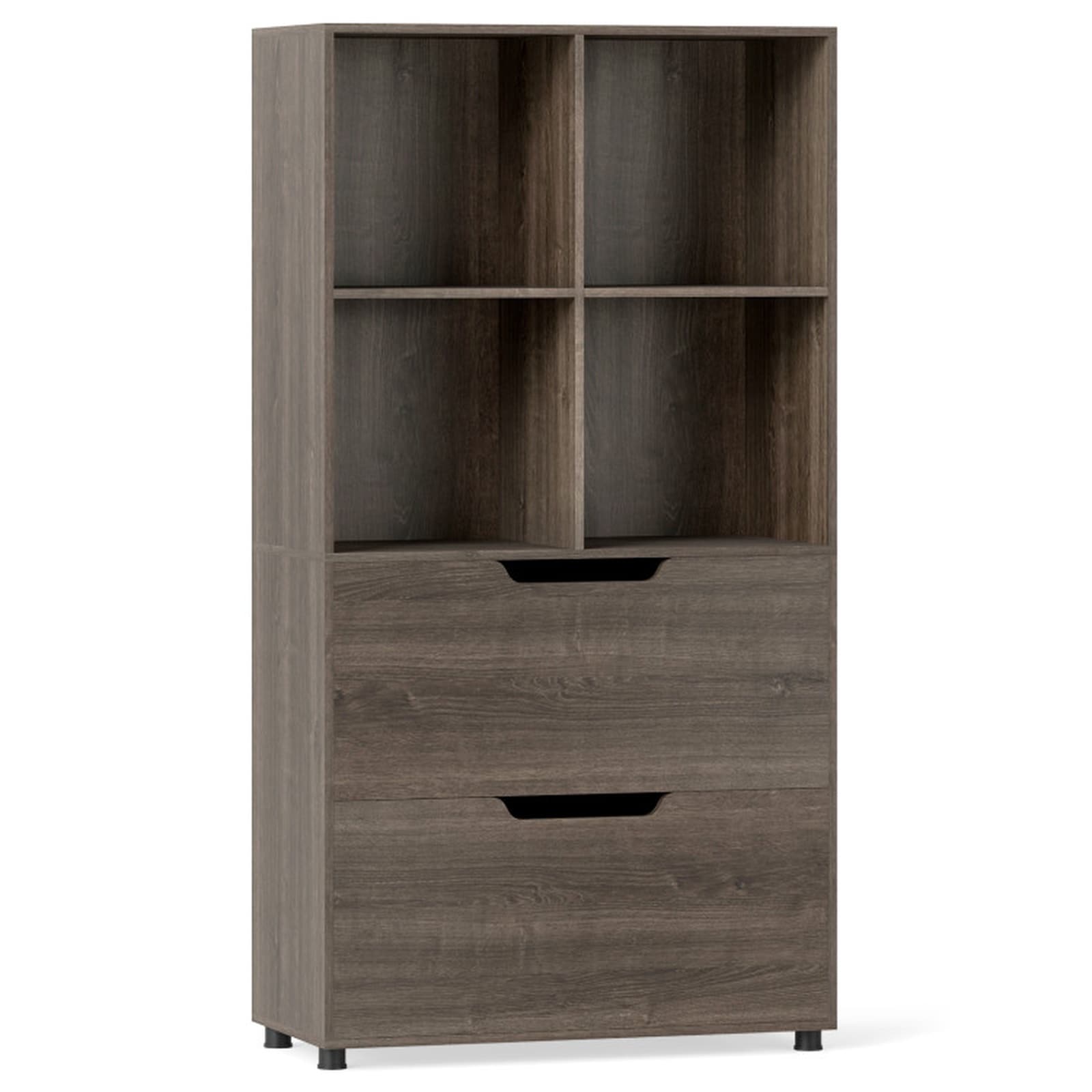 SUGIFT 4-Cube Bookcase with 2 Drawers 51-in 5-Tier Tall Freestanding Bookshelf with Anti-Tip Kit Gray