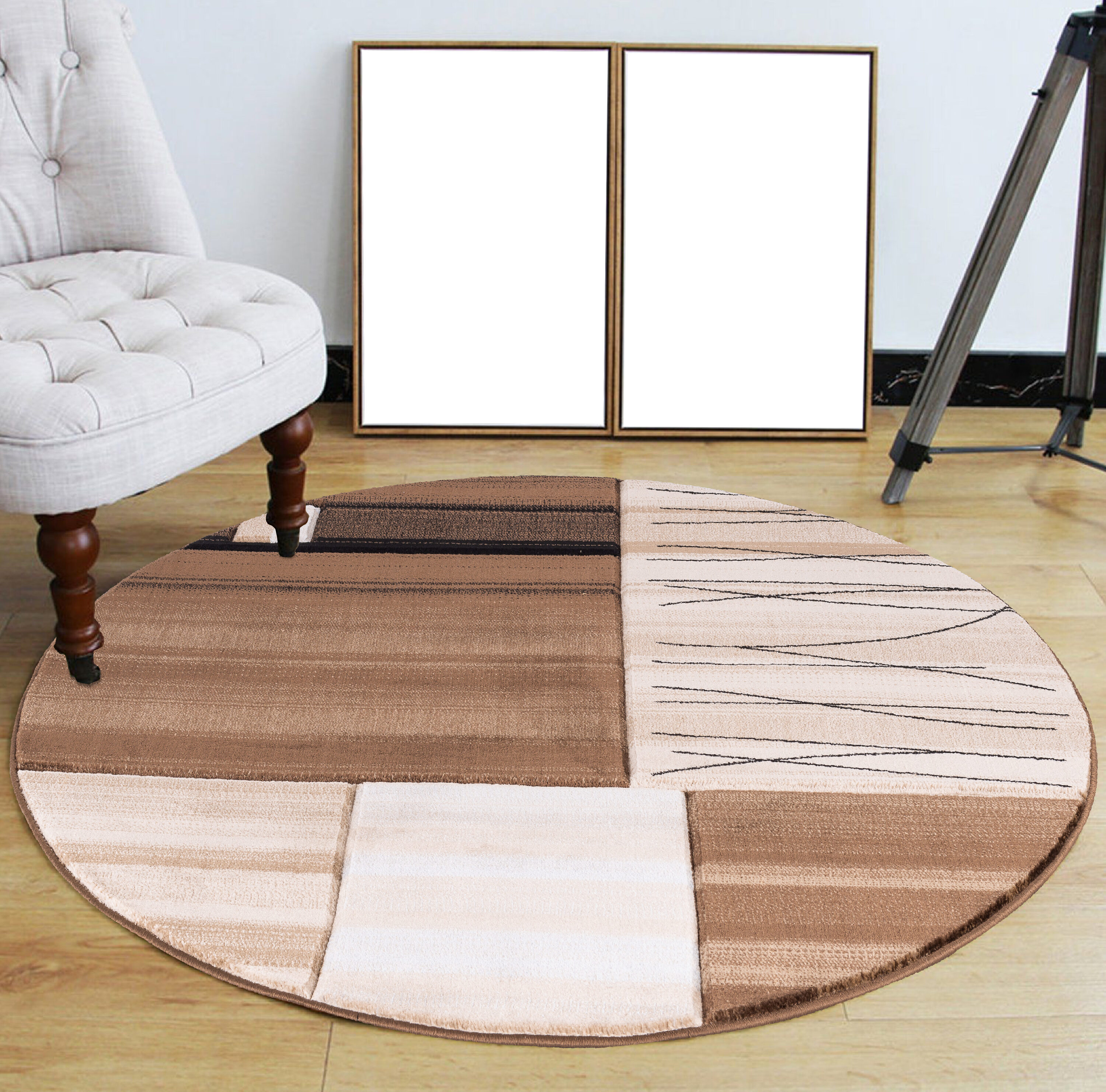 MDA Rugs GM0388 Glamour 8 x 8 (ft) Polypropylene Brown/Cream Round Indoor Abstract Area rug