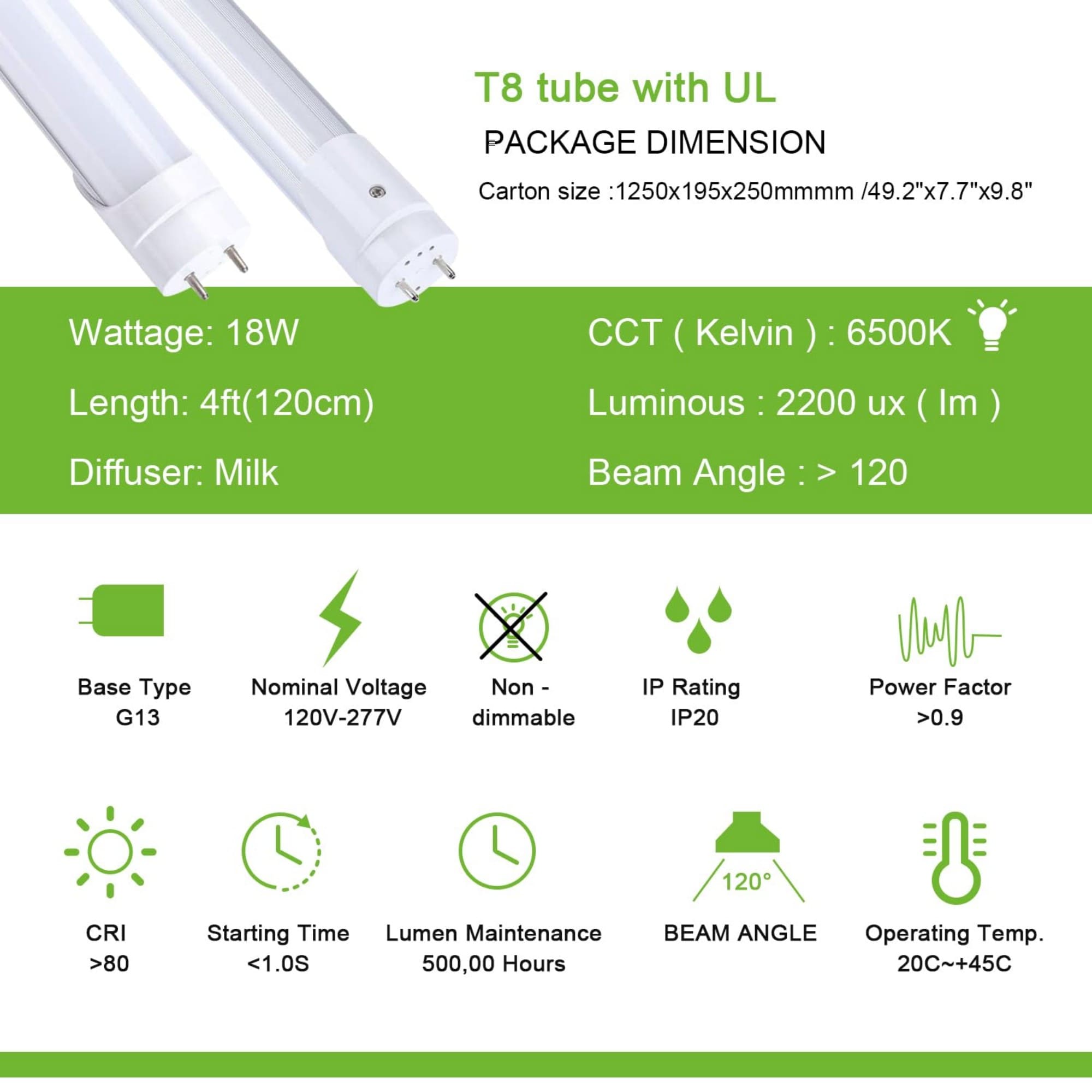 LTMATE LST818W65K12PCS Led-Tube-Light-Bulbs - View #4