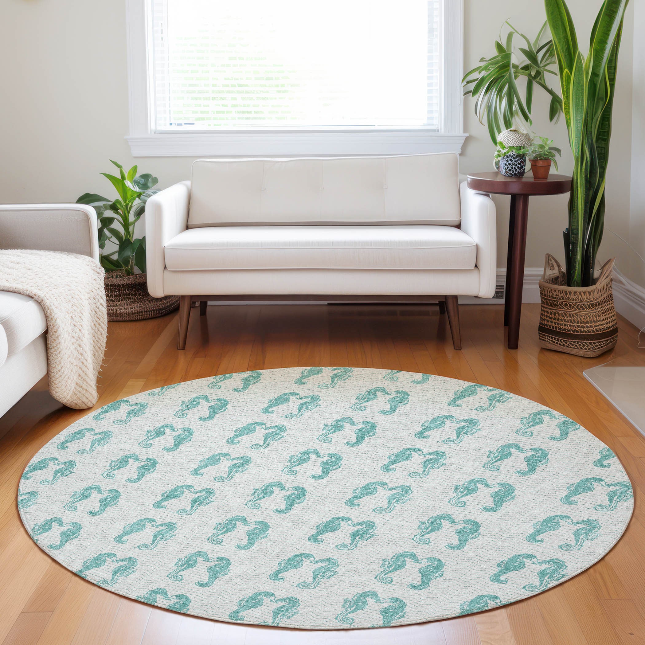 Addison Rugs AMF194AQ8RO Mayfield AMF194AQ 8 x 8 (ft) Loomed Polyester Aqua Round Indoor Geometric Machine washable Area rug