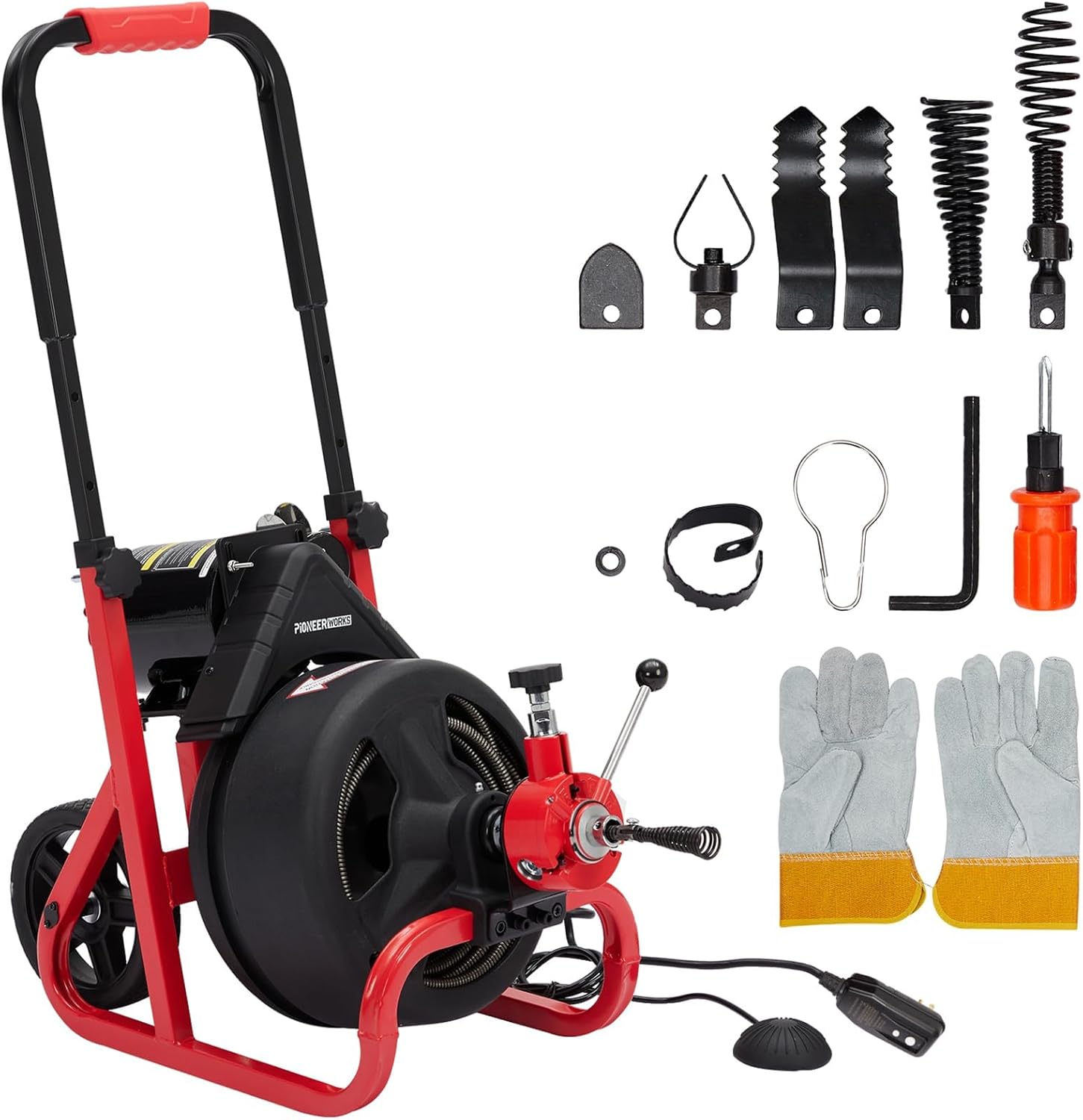 Garvee 75ft x 1/2 Inch Auto-Feed Electric Drain Auger with 6 Cutters and Glove for 2 to 4 Inch Pipes - Professional Sewer Snake Machine