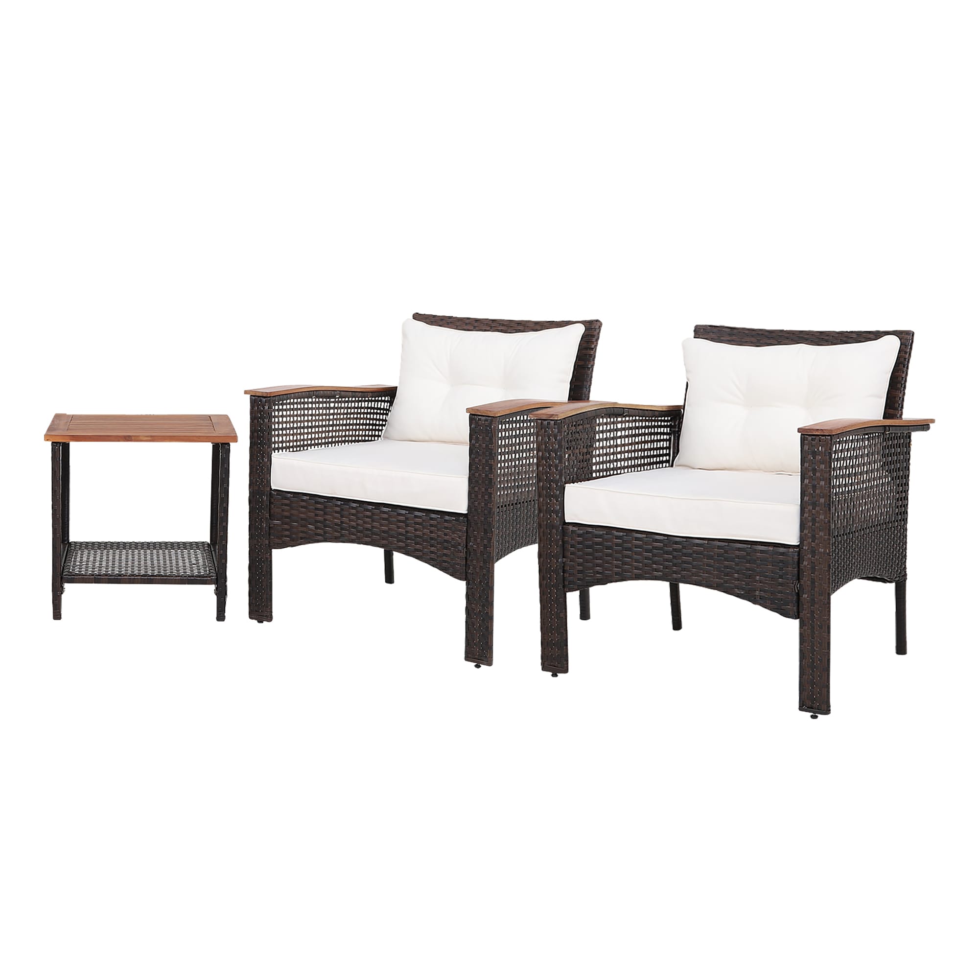 LIVIZA OUS69536 3 -Piece Rattan Patio Conversation Set with Off-white Cushions