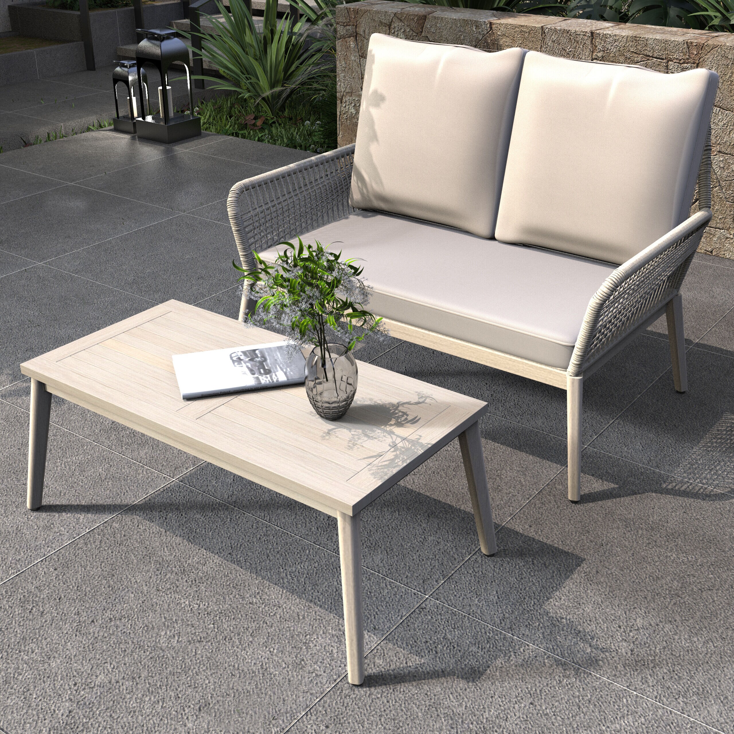 Direct Wicker 2 -Piece Patio Sofa Conversation Set with Gray Cushions